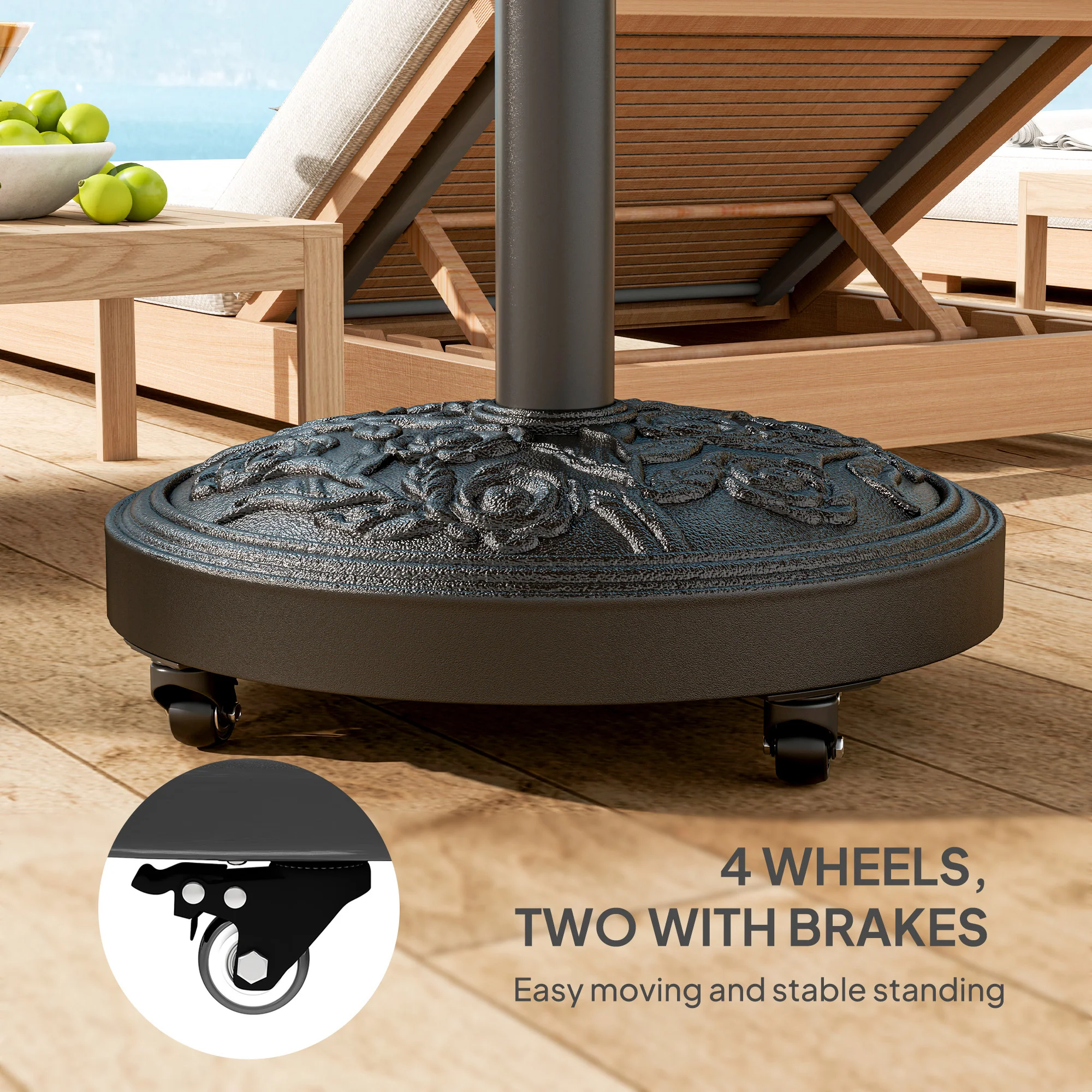 46 lbs Round Patio Umbrella Base with Wheels, Black - Image 8