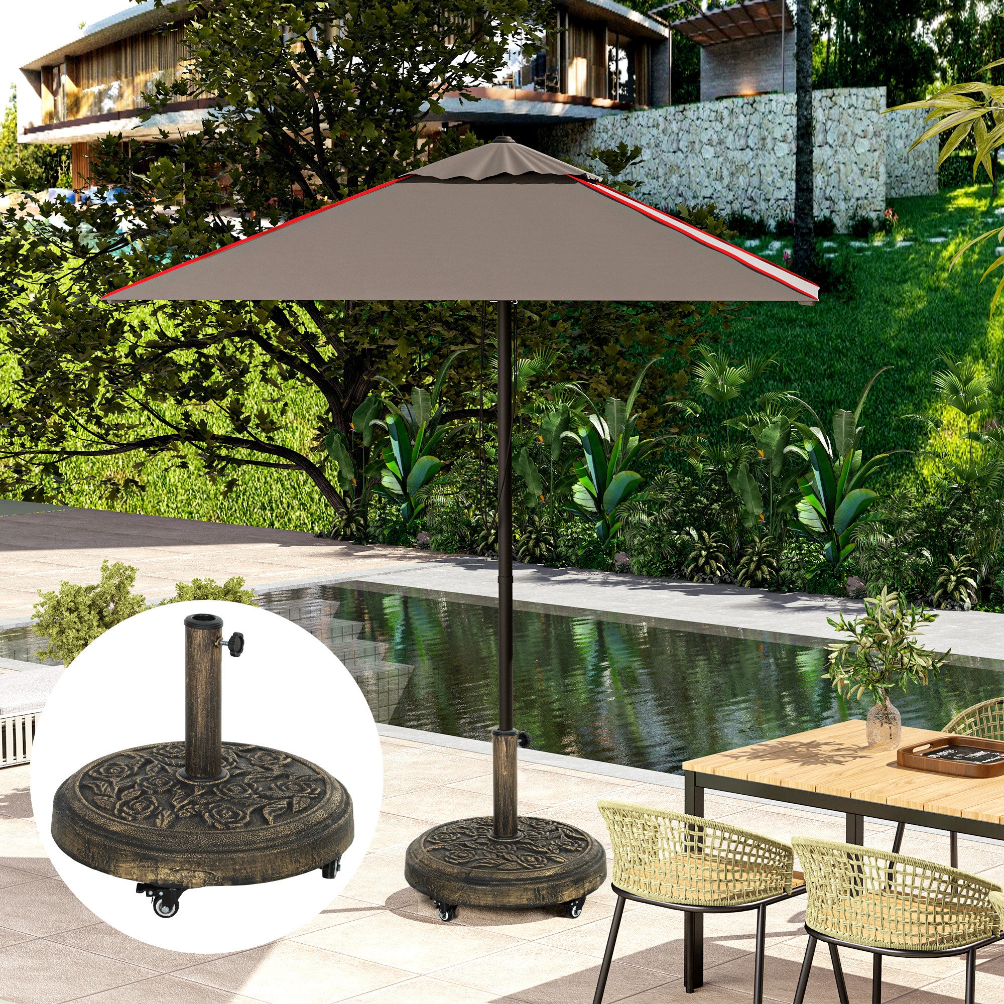46lb Wheeled Resin Umbrella Stand, for 1.3"/1.5"/1.9" Poles, Bronze - Image 10