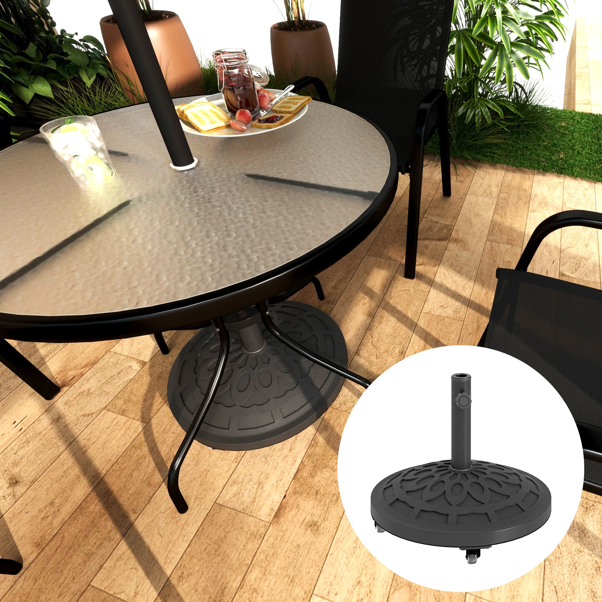 46 lbs Patio Umbrella Base with Wheels, Black - Image 10