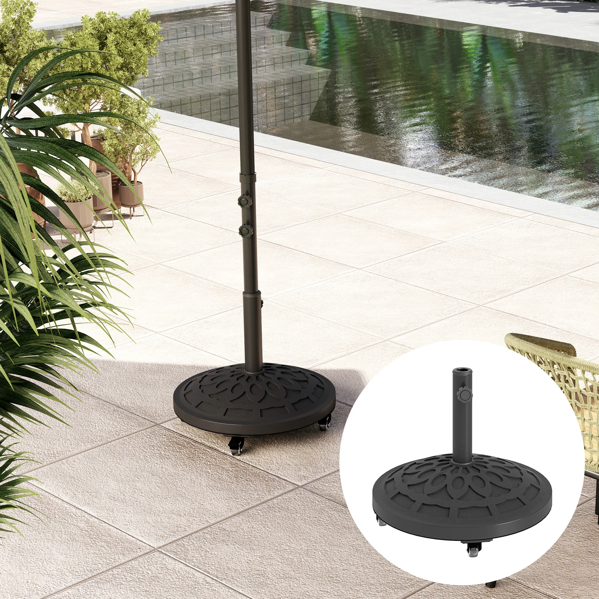 46 lbs Patio Umbrella Base with Wheels, Black - Image 11
