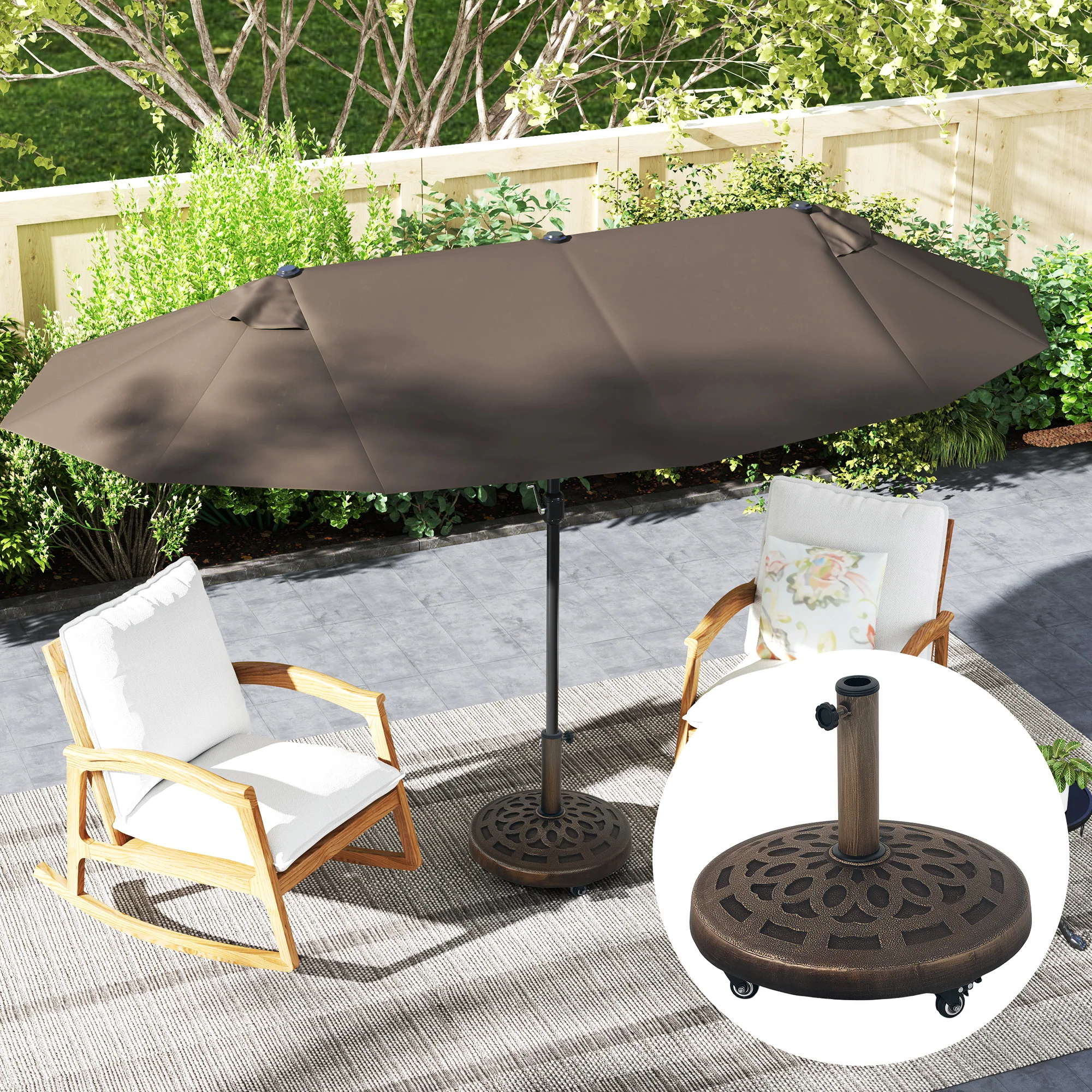 46 lbs Patio Umbrella Base with Wheels, Bronze - Image 10