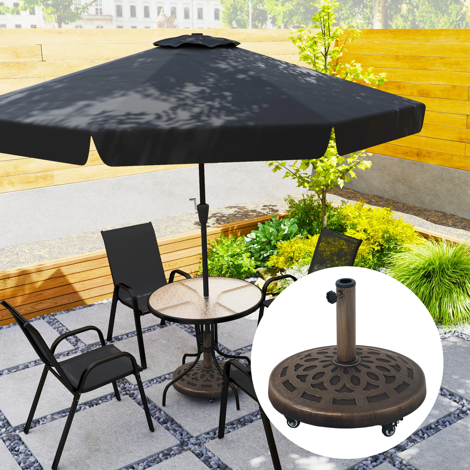 46 lbs Patio Umbrella Base with Wheels, Bronze - Image 4