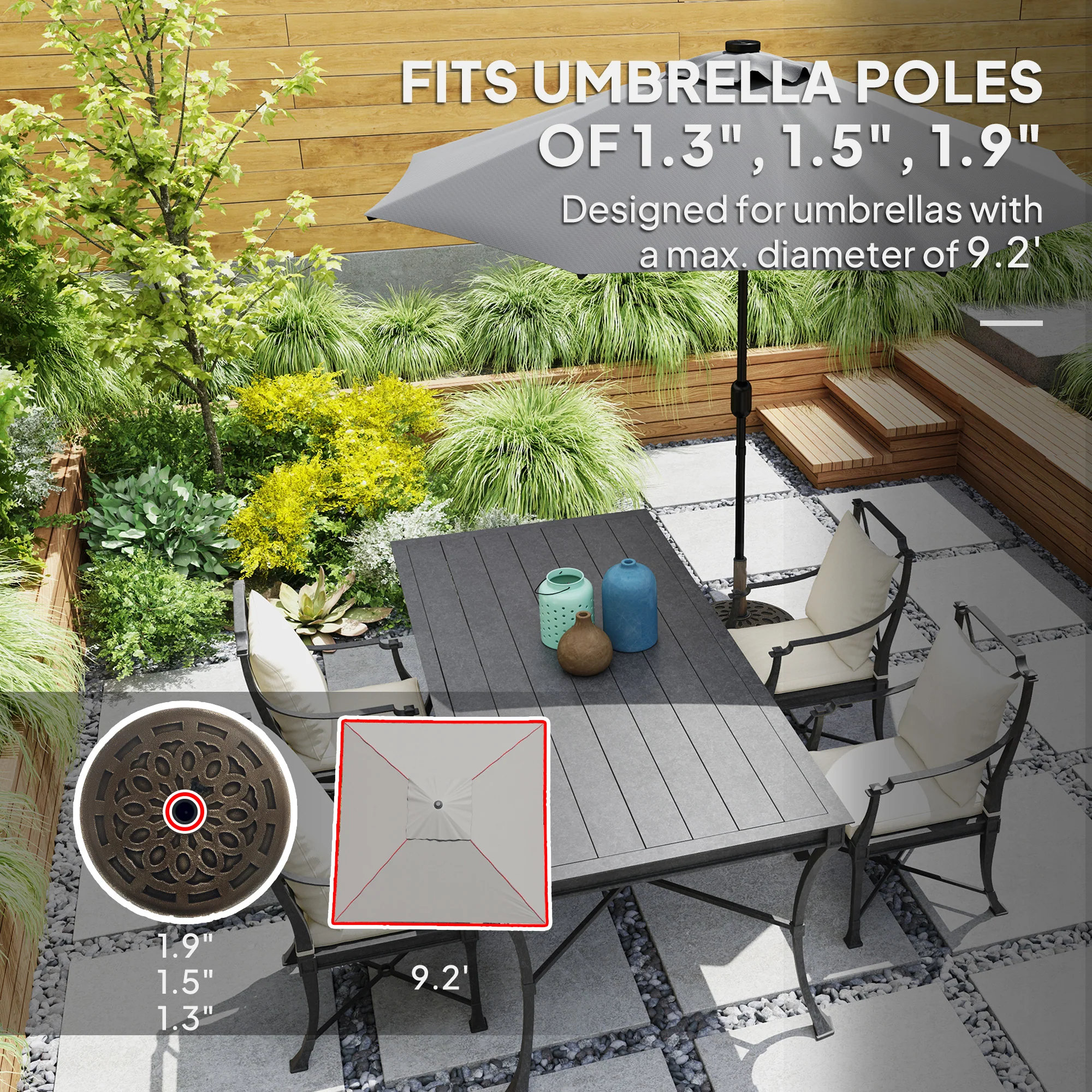 46 lbs Patio Umbrella Base with Wheels, Bronze - Image 6
