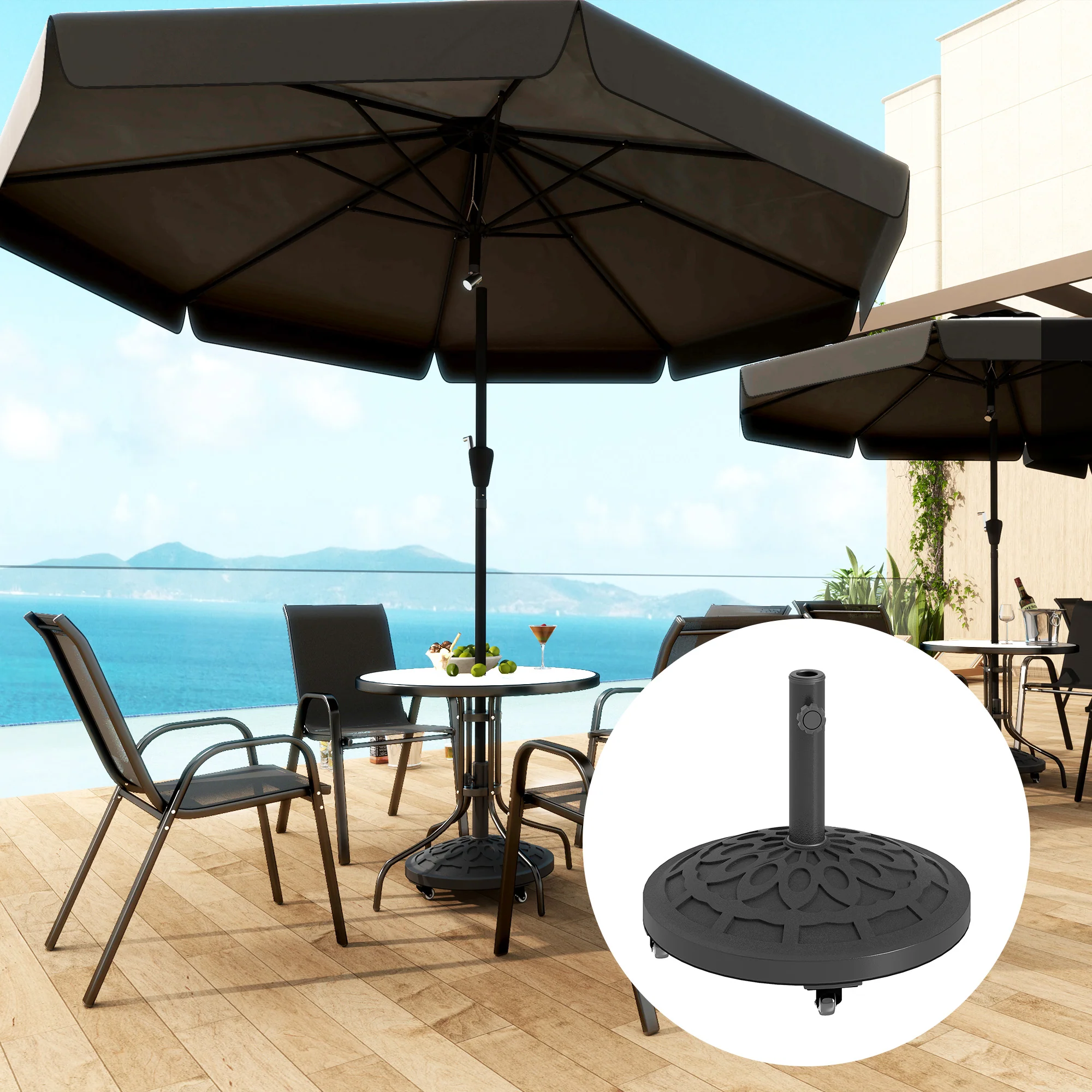 46 lbs Patio Umbrella Base with Wheels, Black - Image 3