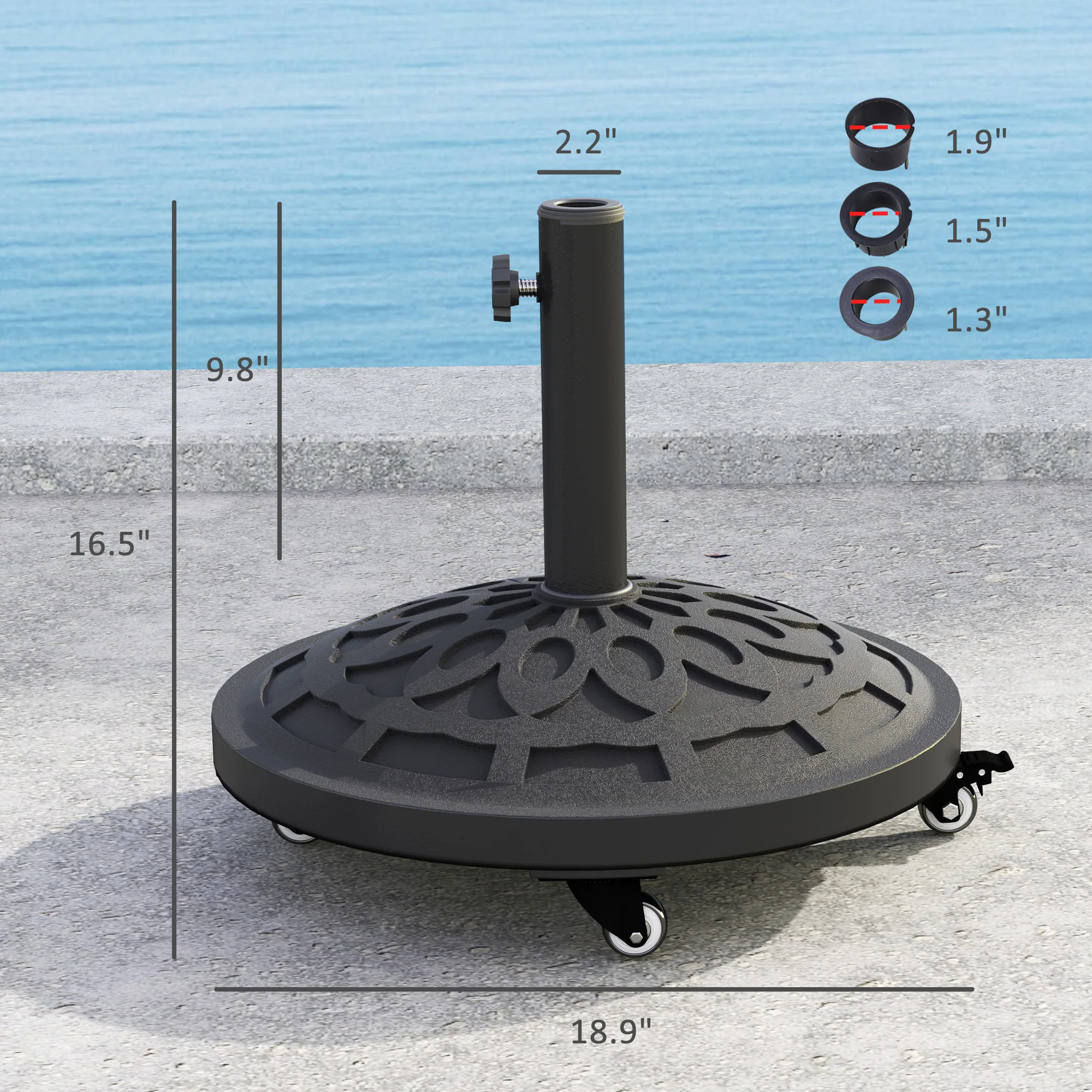 46 lbs Patio Umbrella Base with Wheels, Black - Image 5