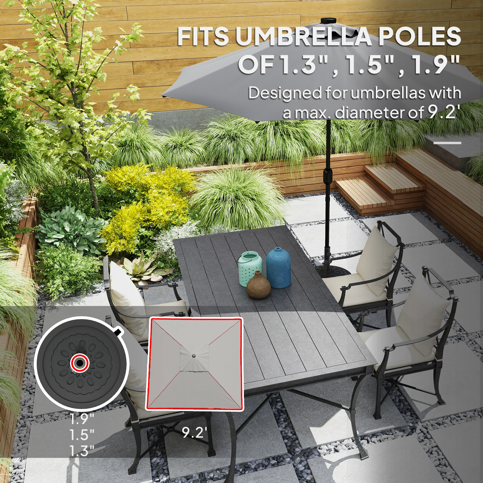 46 lbs Patio Umbrella Base with Wheels, Black - Image 6