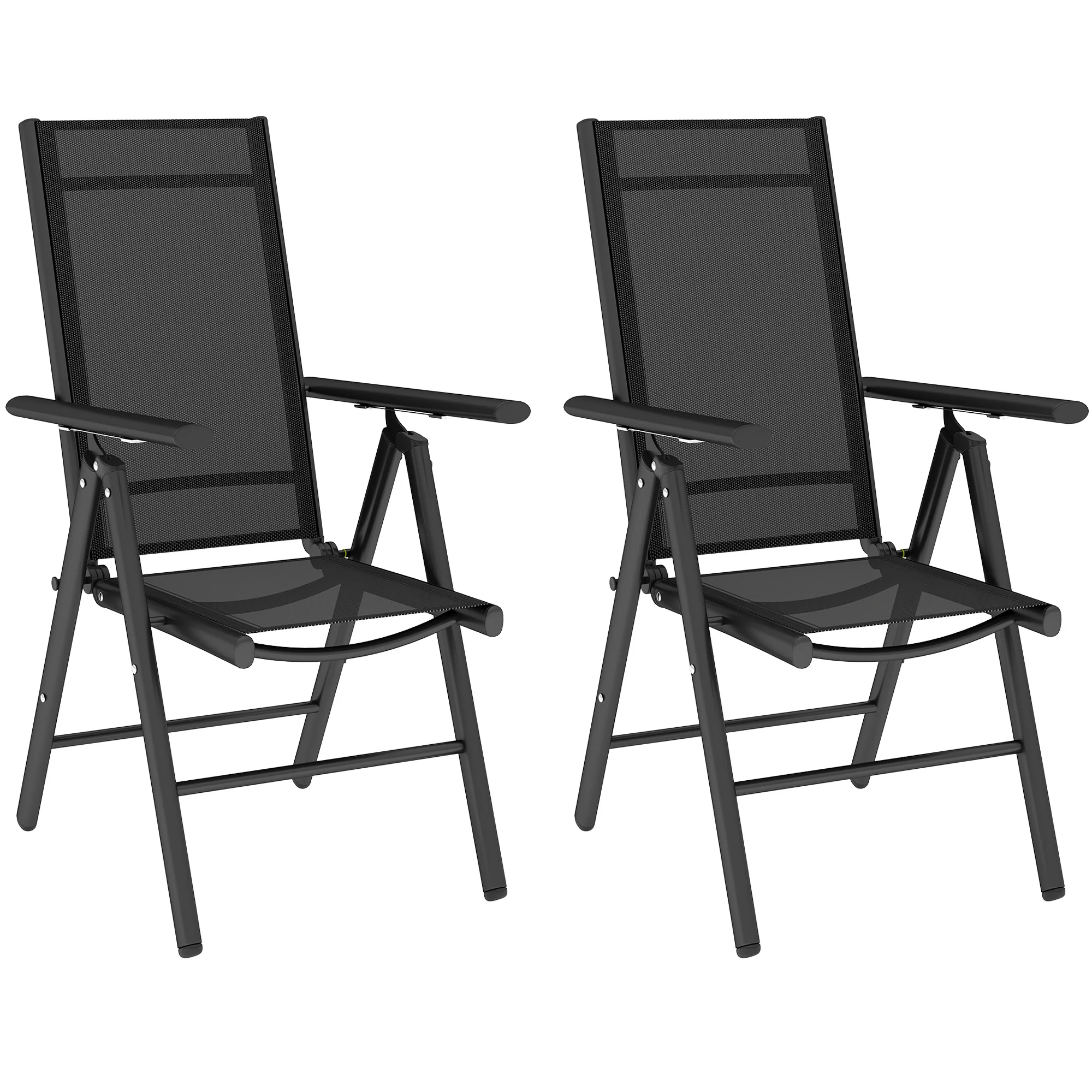 Set of 2 Aluminium Frame Folding Chair with Breathable Mesh Back and Seat, Black