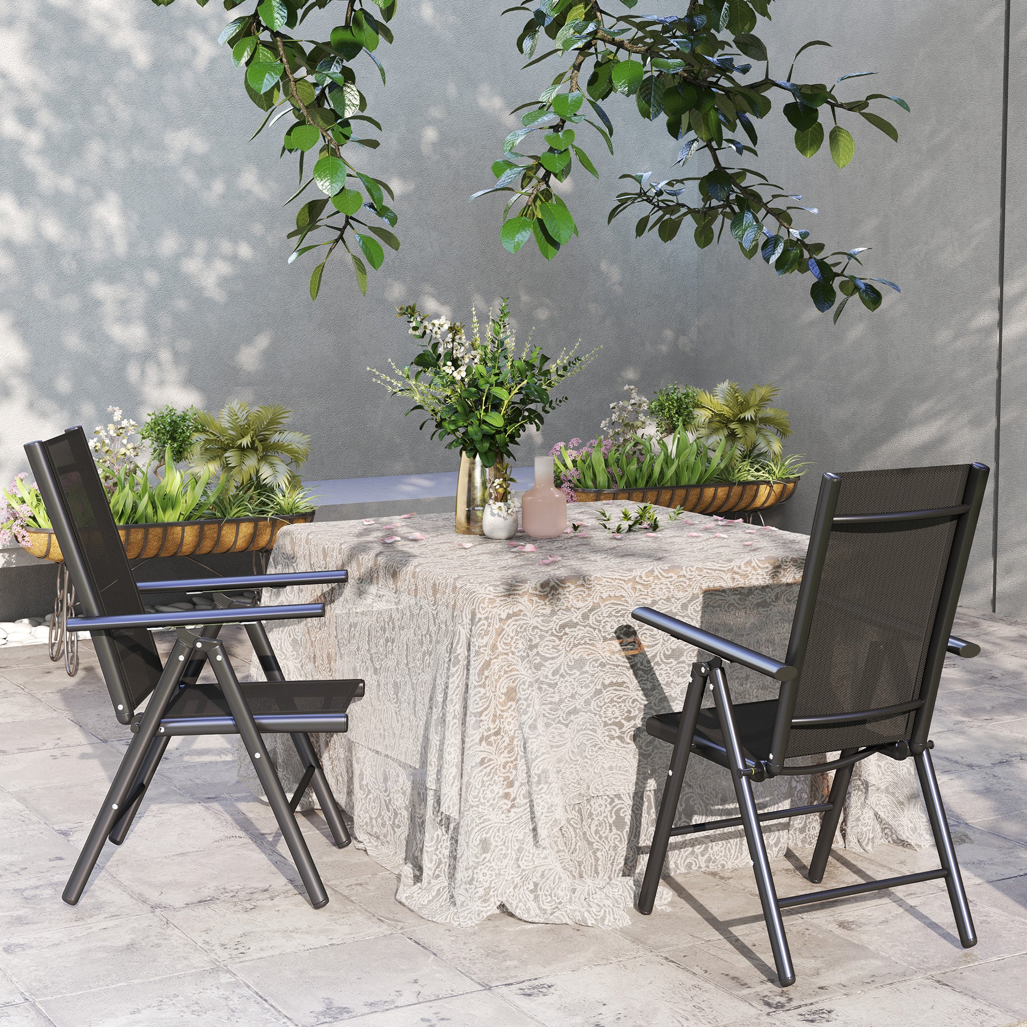 Set of 2 Aluminium Frame Folding Chair with Breathable Mesh Back and Seat, Black - Image 11