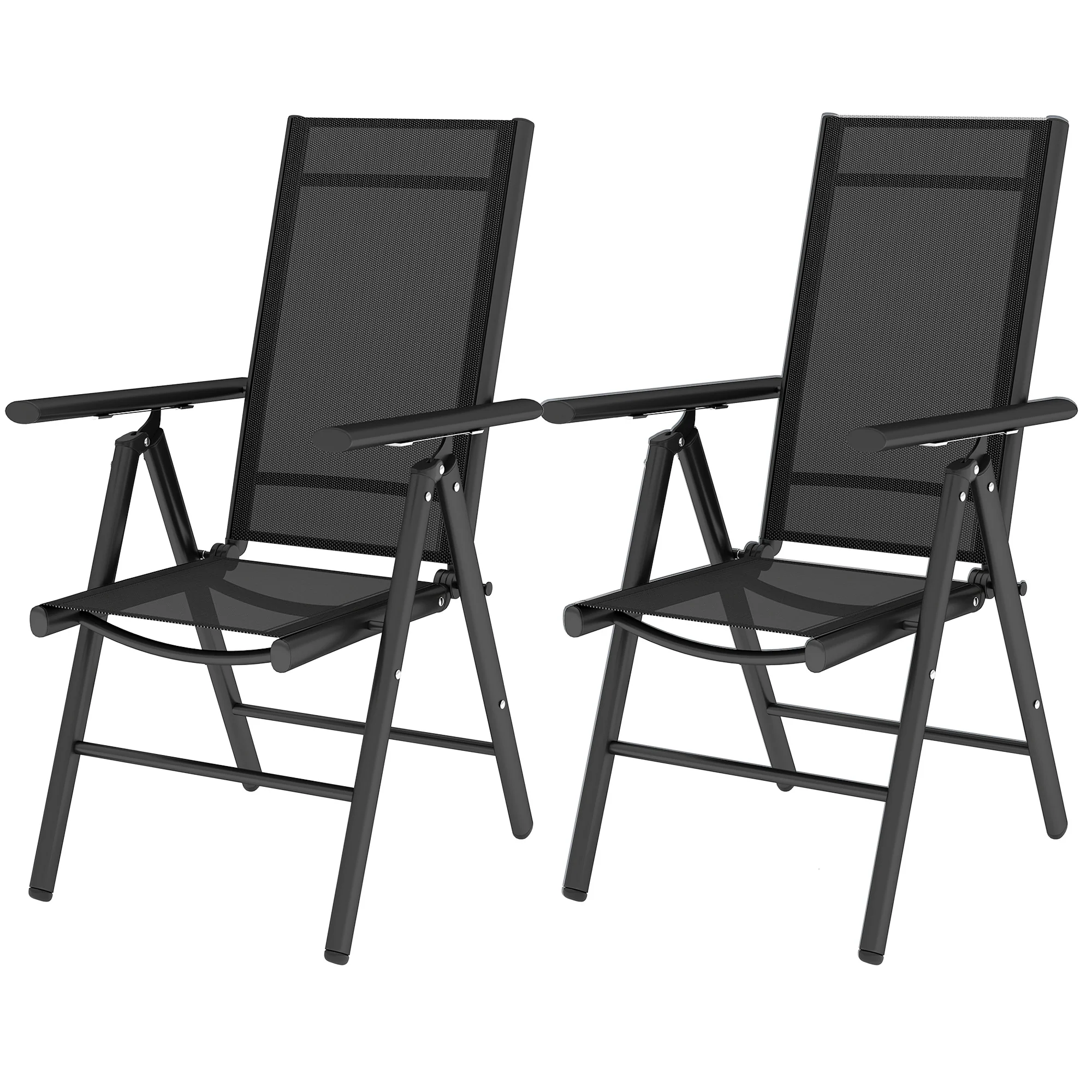 Set of 2 Aluminium Frame Folding Chair with Breathable Mesh Back and Seat, Black - Image 2