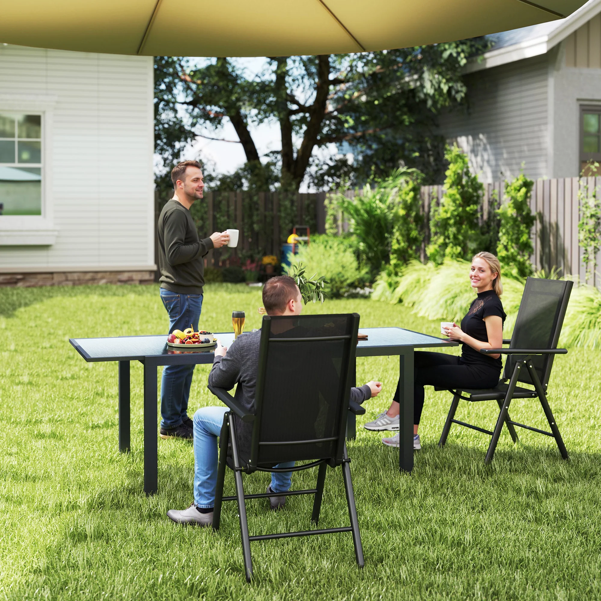 Set of 2 Aluminium Frame Folding Chair with Breathable Mesh Back and Seat, Black - Image 3