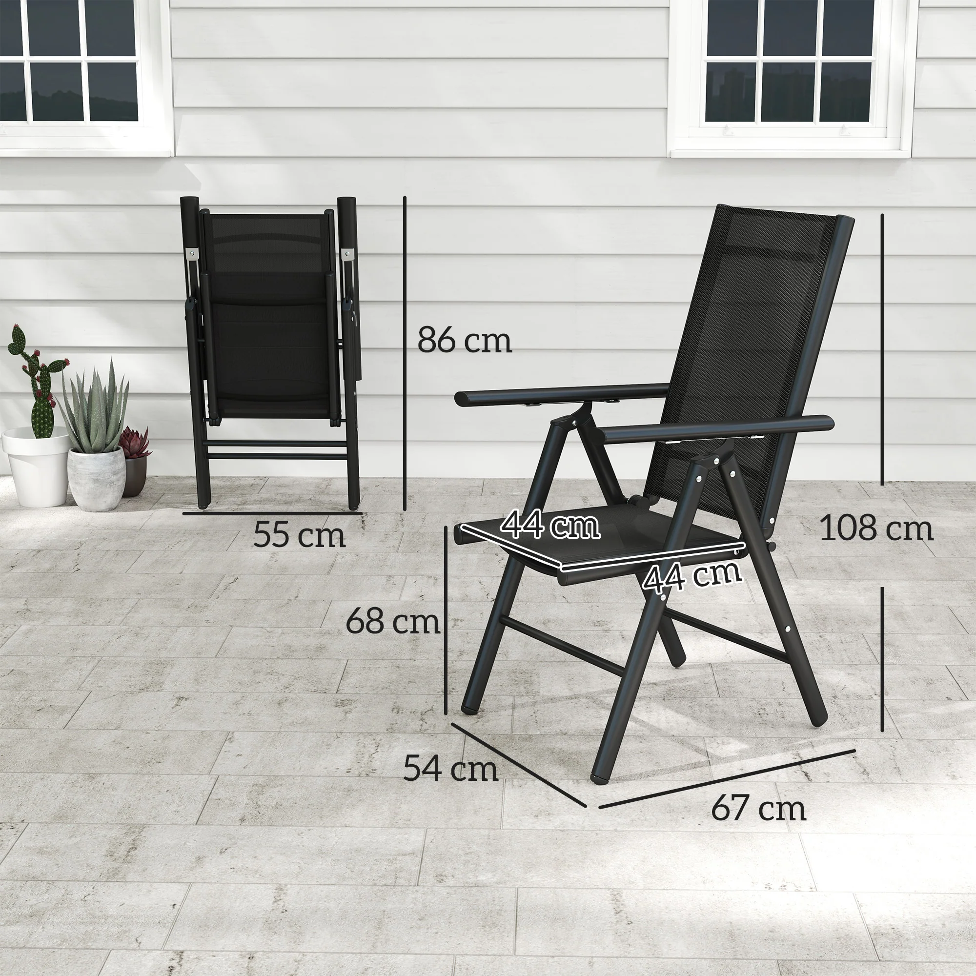 Set of 2 Aluminium Frame Folding Chair with Breathable Mesh Back and Seat, Black - Image 5