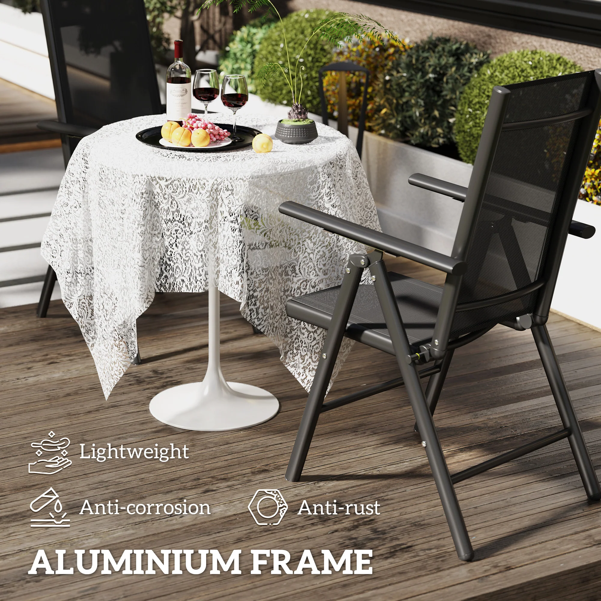 Set of 2 Aluminium Frame Folding Chair with Breathable Mesh Back and Seat, Black - Image 6