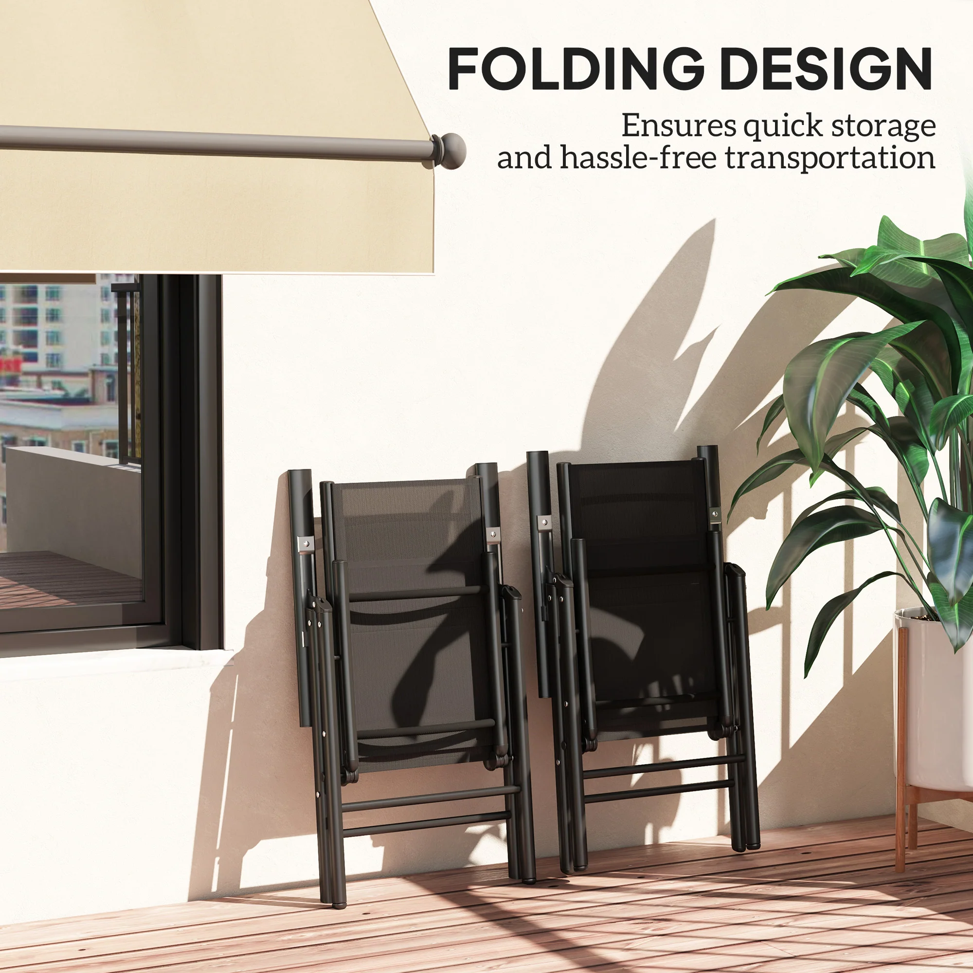 Set of 2 Aluminium Frame Folding Chair with Breathable Mesh Back and Seat, Black - Image 8