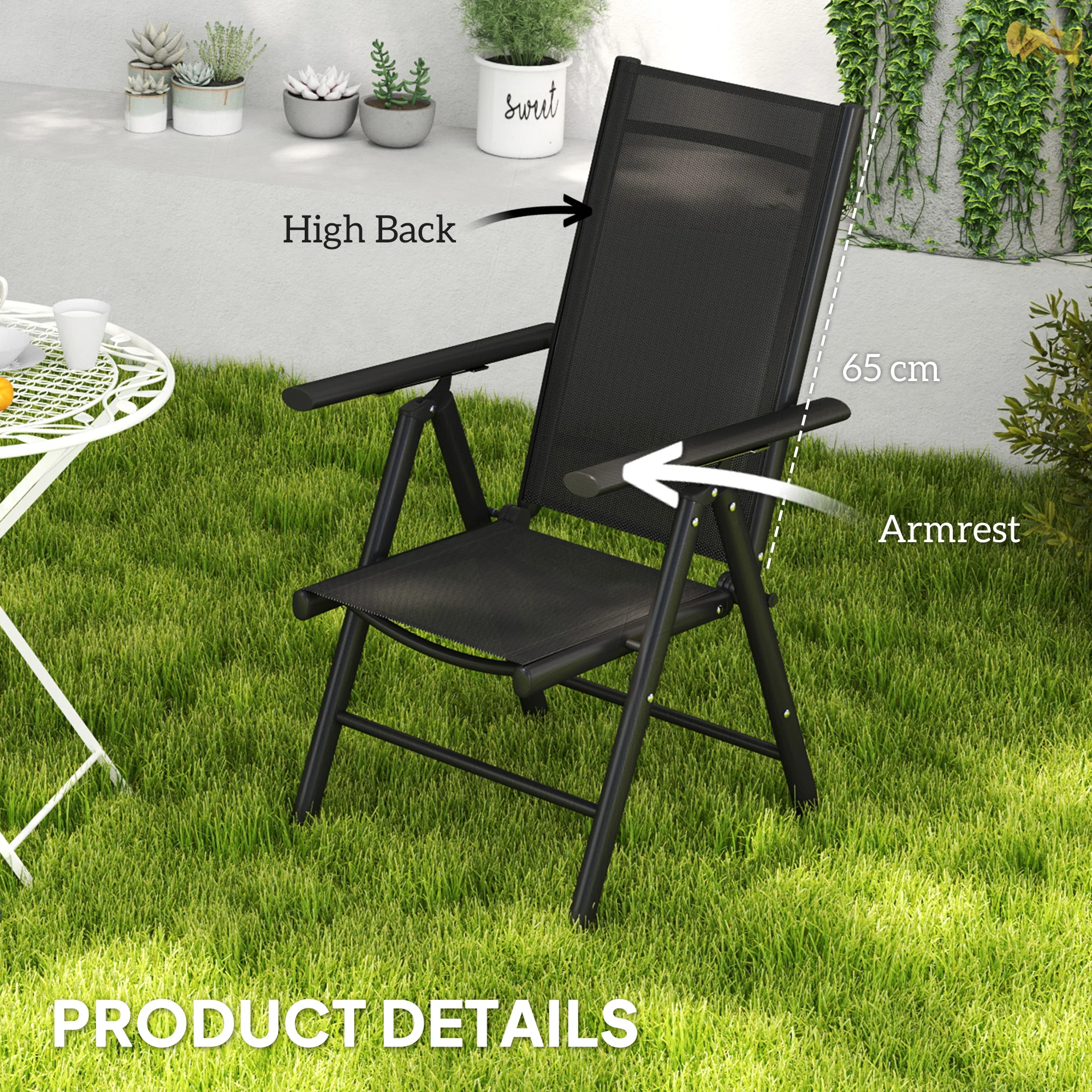 Set of 2 Aluminium Frame Folding Chair with Breathable Mesh Back and Seat, Black - Image 9
