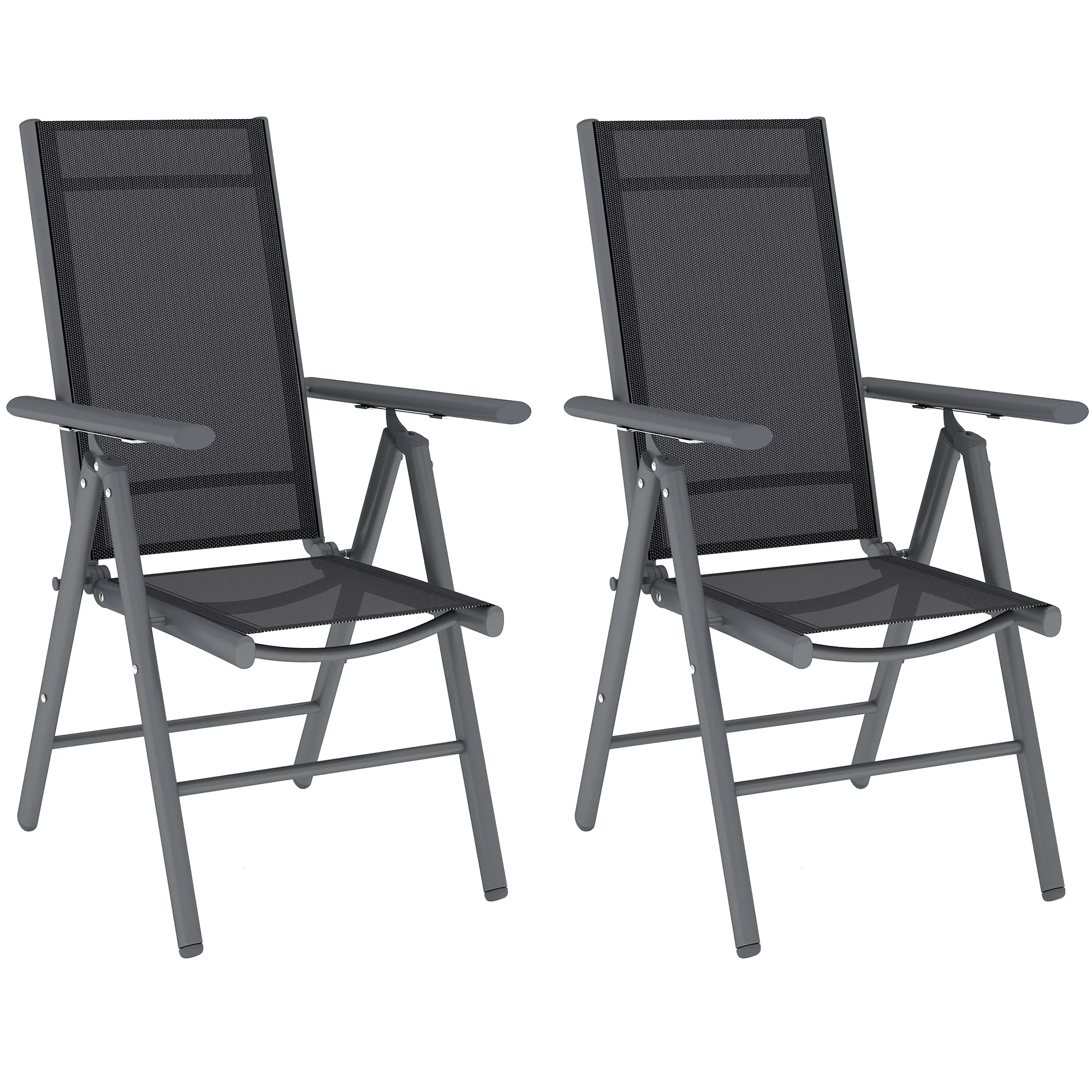 Set of 2 Aluminium Frame Folding Chair with Breathable Mesh Back and Seat, Dark Grey