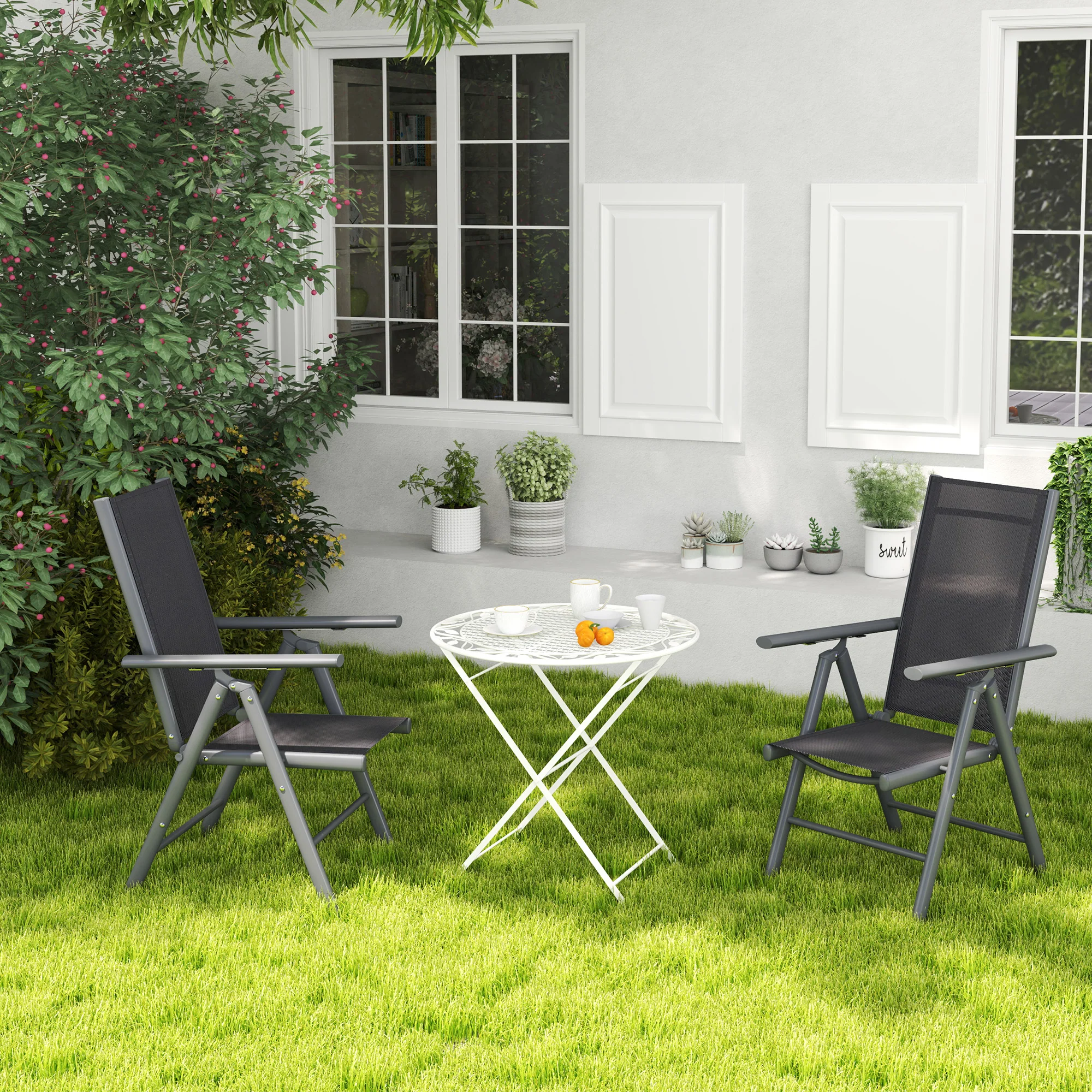 Set of 2 Aluminium Frame Folding Chair with Breathable Mesh Back and Seat, Dark Grey - Image 10