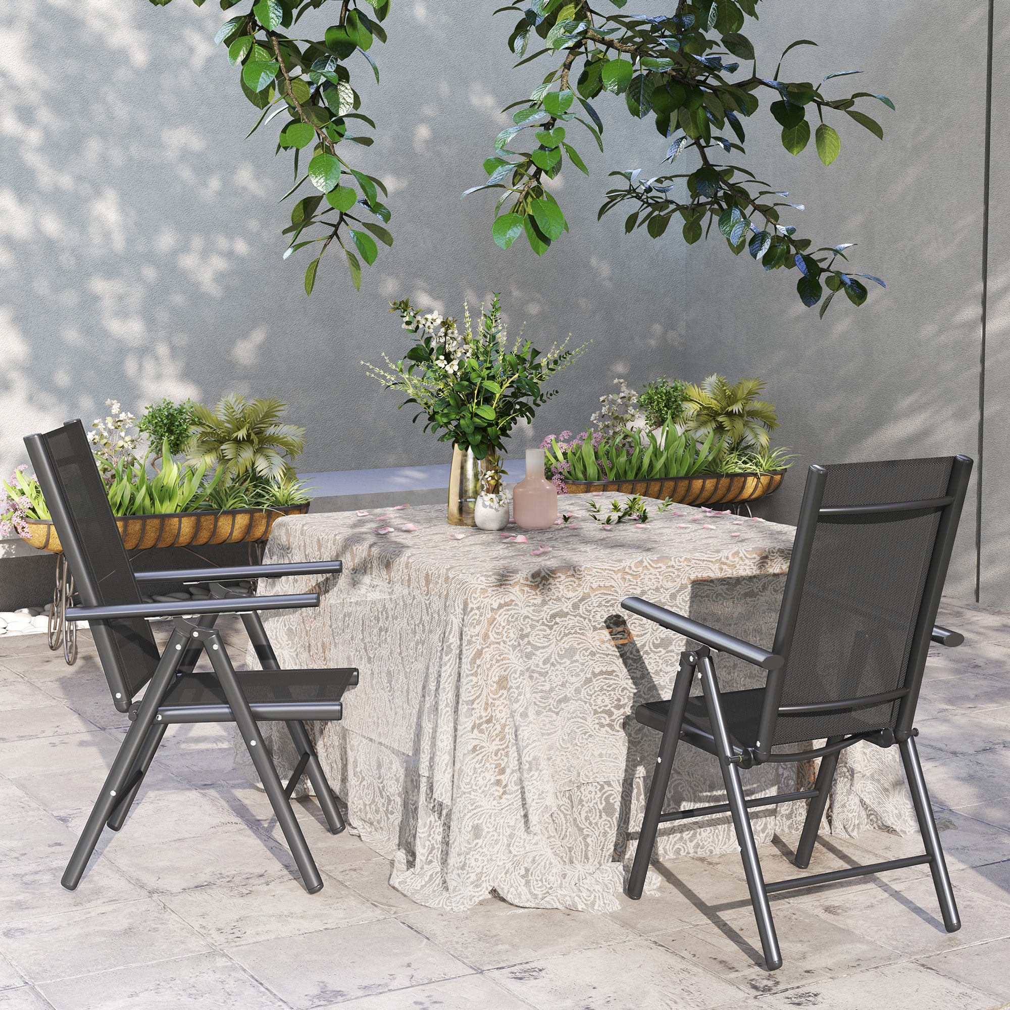 Set of 2 Aluminium Frame Folding Chair with Breathable Mesh Back and Seat, Dark Grey - Image 11