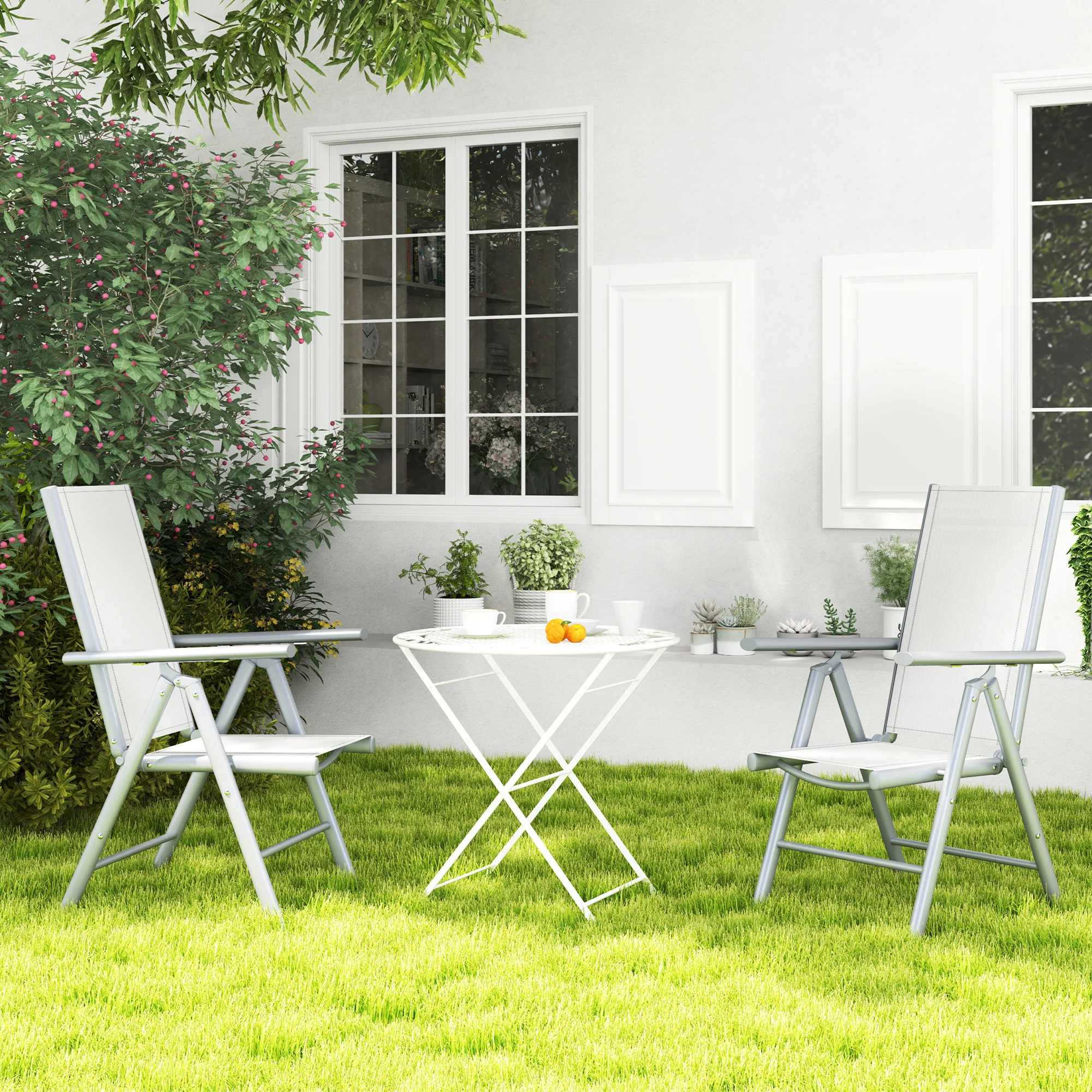 Set of 2 Aluminium Frame Folding Chair with Breathable Mesh Back and Seat, Light Grey - Image 10