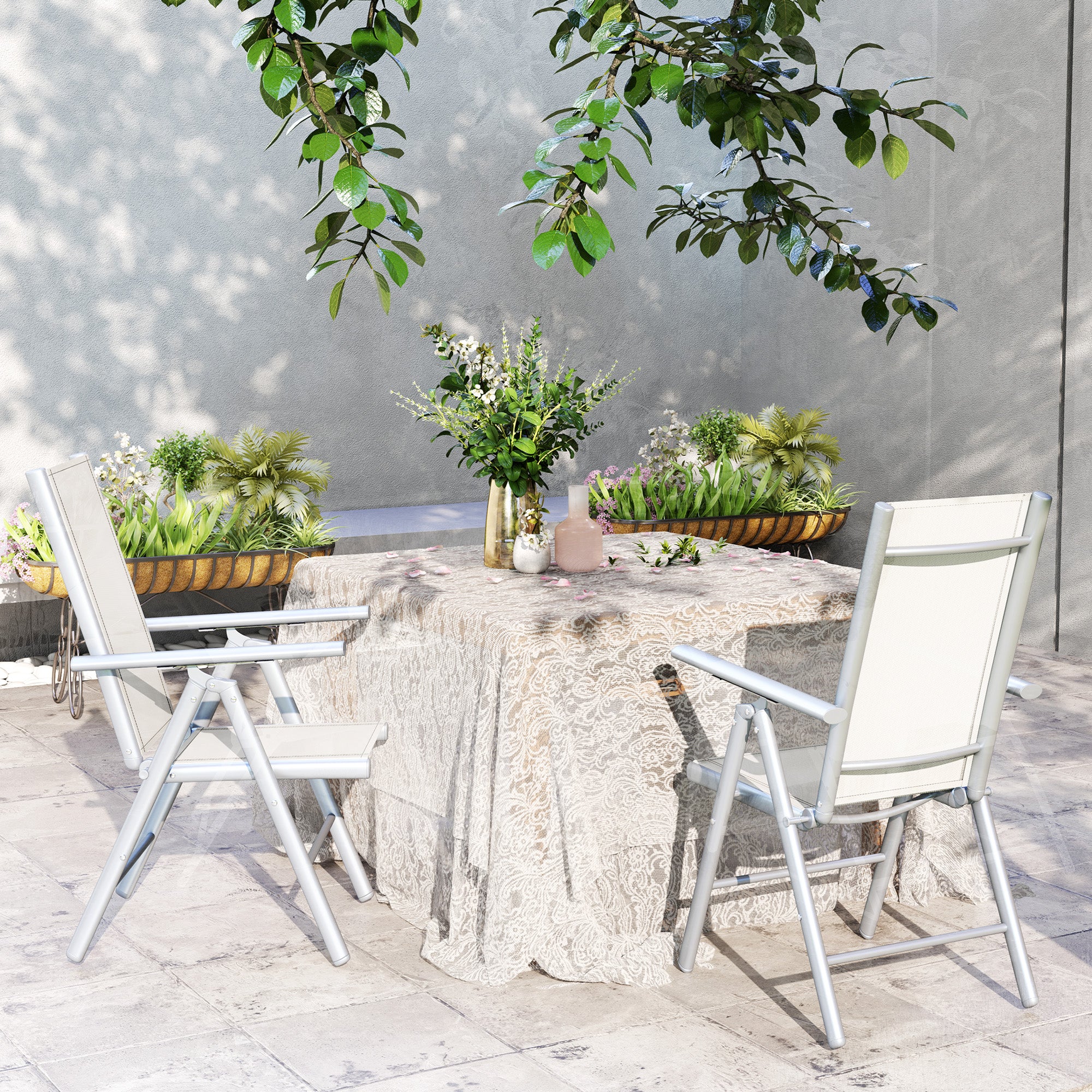 Set of 2 Aluminium Frame Folding Chair with Breathable Mesh Back and Seat, Light Grey - Image 11