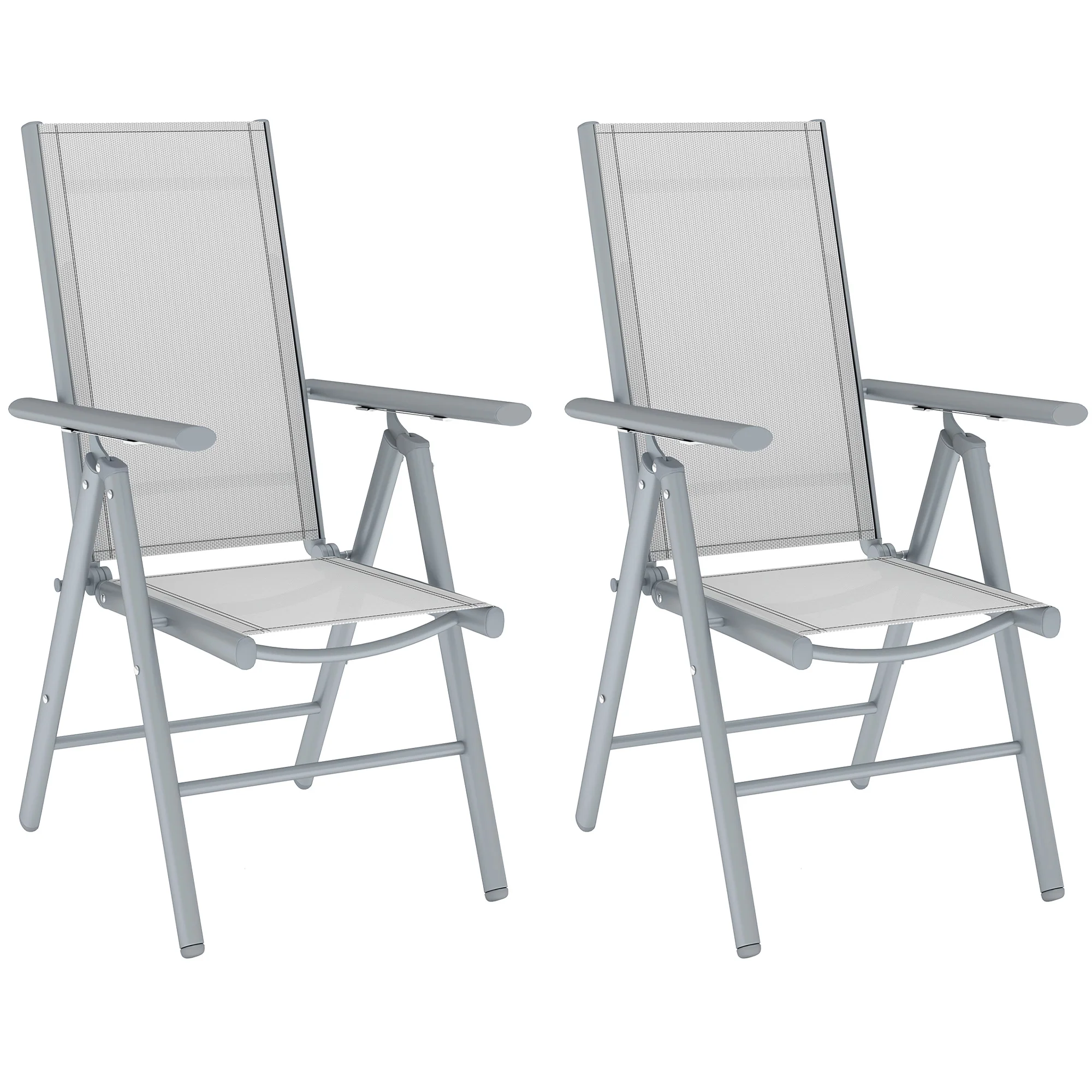Set of 2 Aluminium Frame Folding Chair with Breathable Mesh Back and Seat, Light Grey - Image 12
