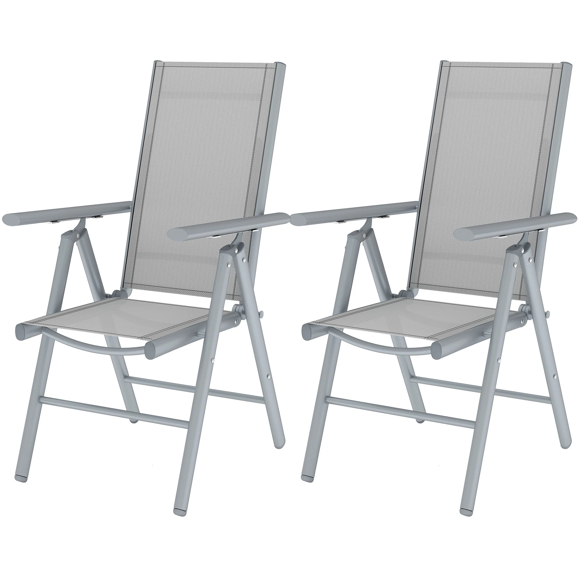 Set of 2 Aluminium Frame Folding Chair with Breathable Mesh Back and Seat, Light Grey - Image 2