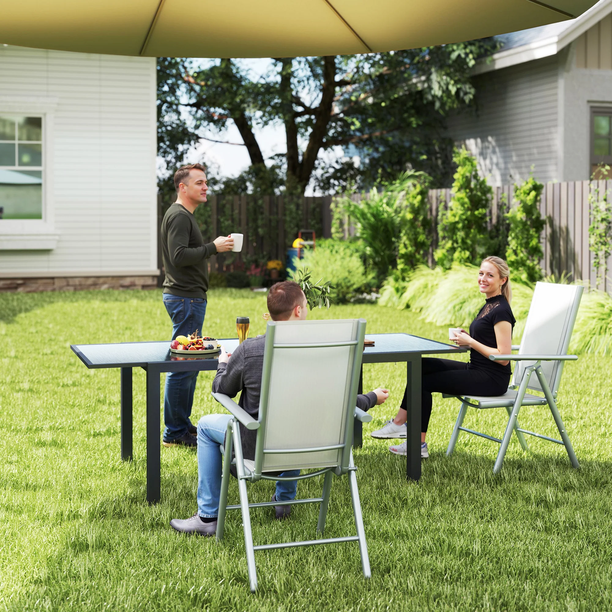 Set of 2 Aluminium Frame Folding Chair with Breathable Mesh Back and Seat, Light Grey - Image 3