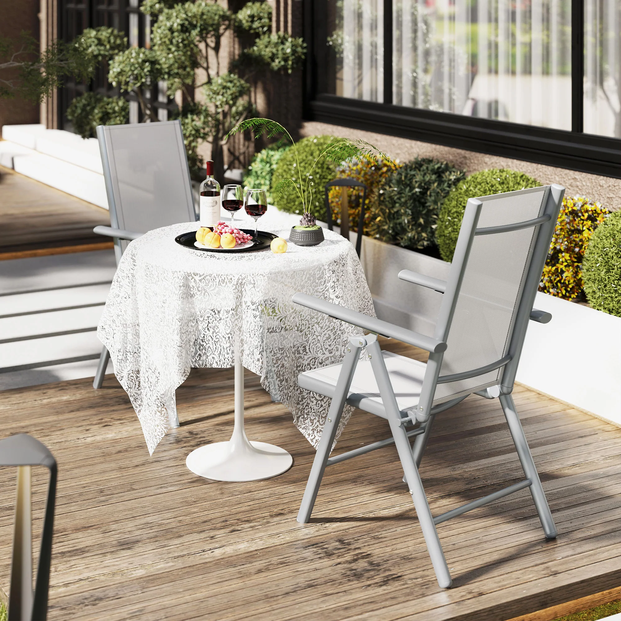 Set of 2 Aluminium Frame Folding Chair with Breathable Mesh Back and Seat, Light Grey - Image 4