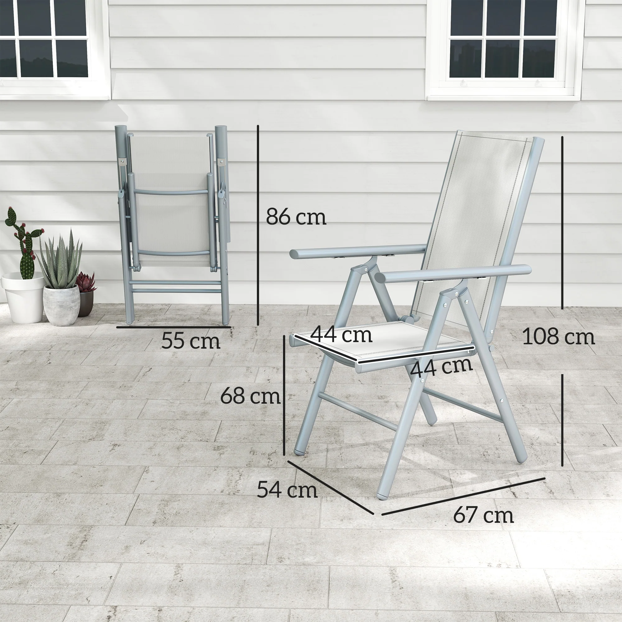 Set of 2 Aluminium Frame Folding Chair with Breathable Mesh Back and Seat, Light Grey - Image 5