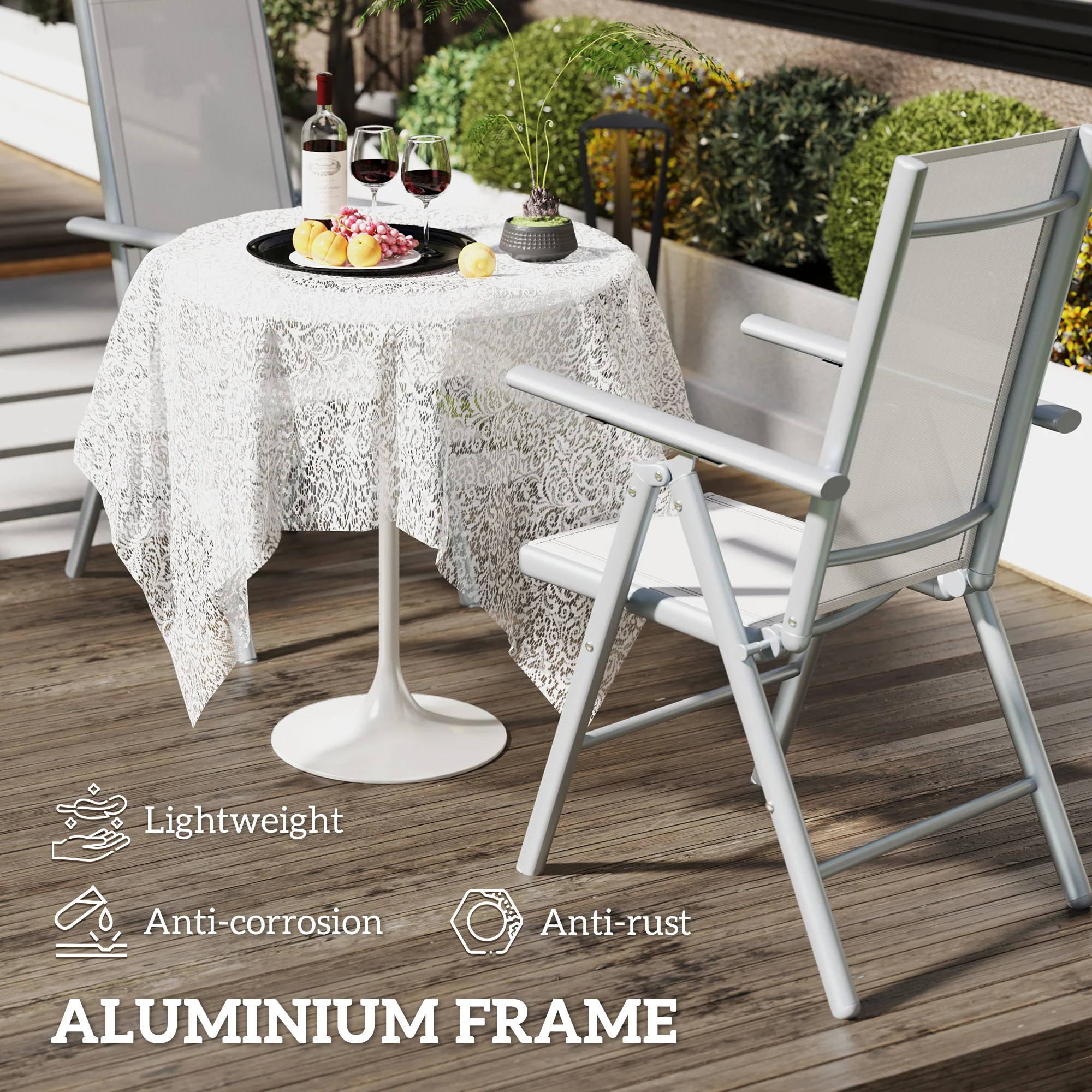 Set of 2 Aluminium Frame Folding Chair with Breathable Mesh Back and Seat, Light Grey - Image 6