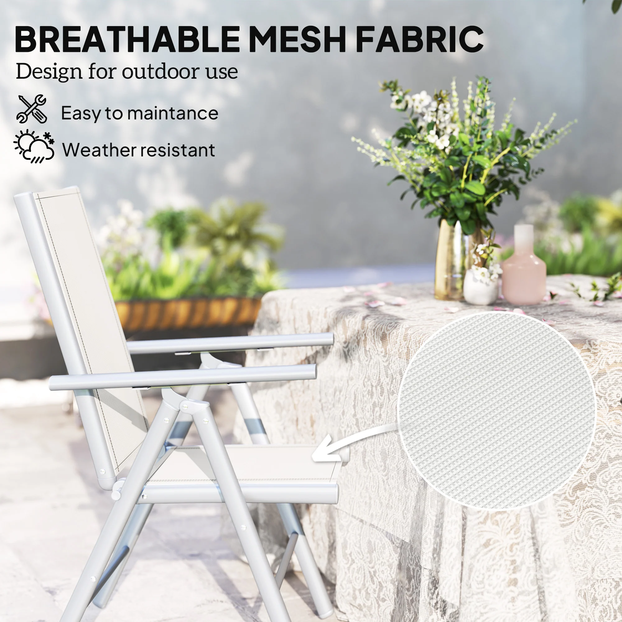Set of 2 Aluminium Frame Folding Chair with Breathable Mesh Back and Seat, Light Grey - Image 7