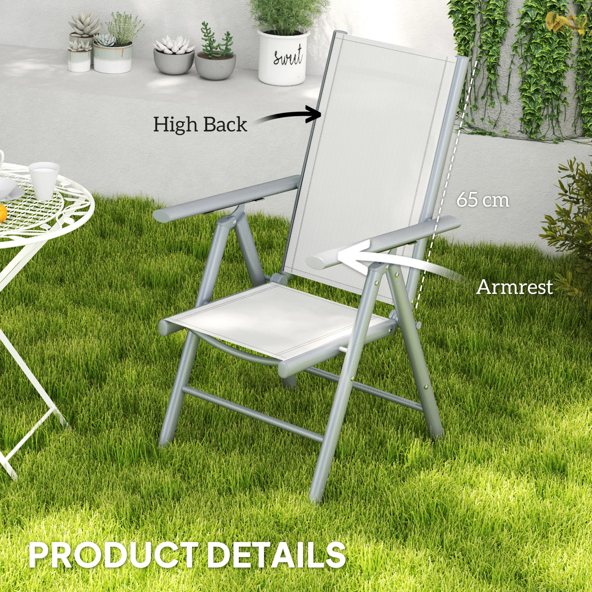 Set of 2 Aluminium Frame Folding Chair with Breathable Mesh Back and Seat, Light Grey - Image 9