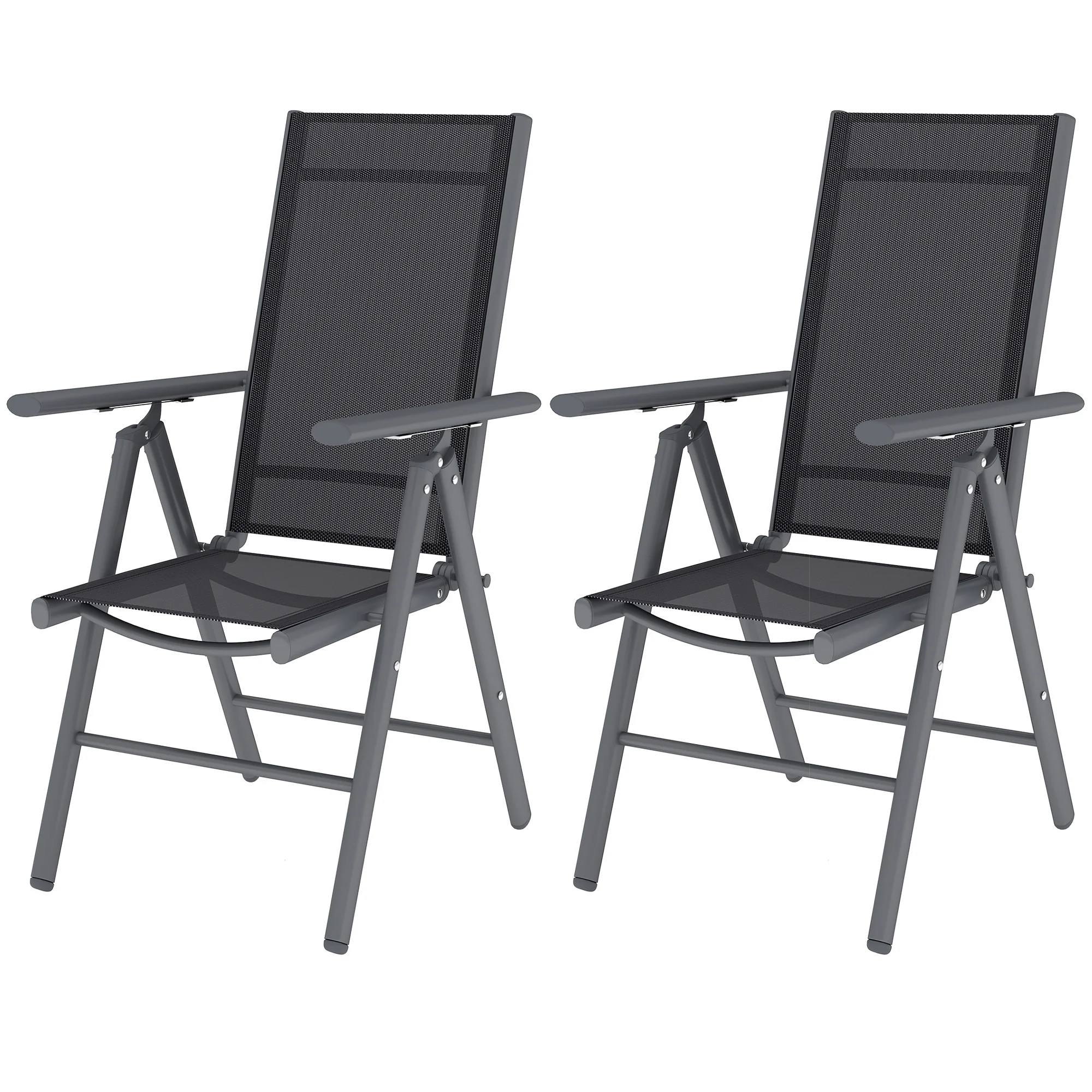 Set of 2 Aluminium Frame Folding Chair with Breathable Mesh Back and Seat, Dark Grey - Image 2