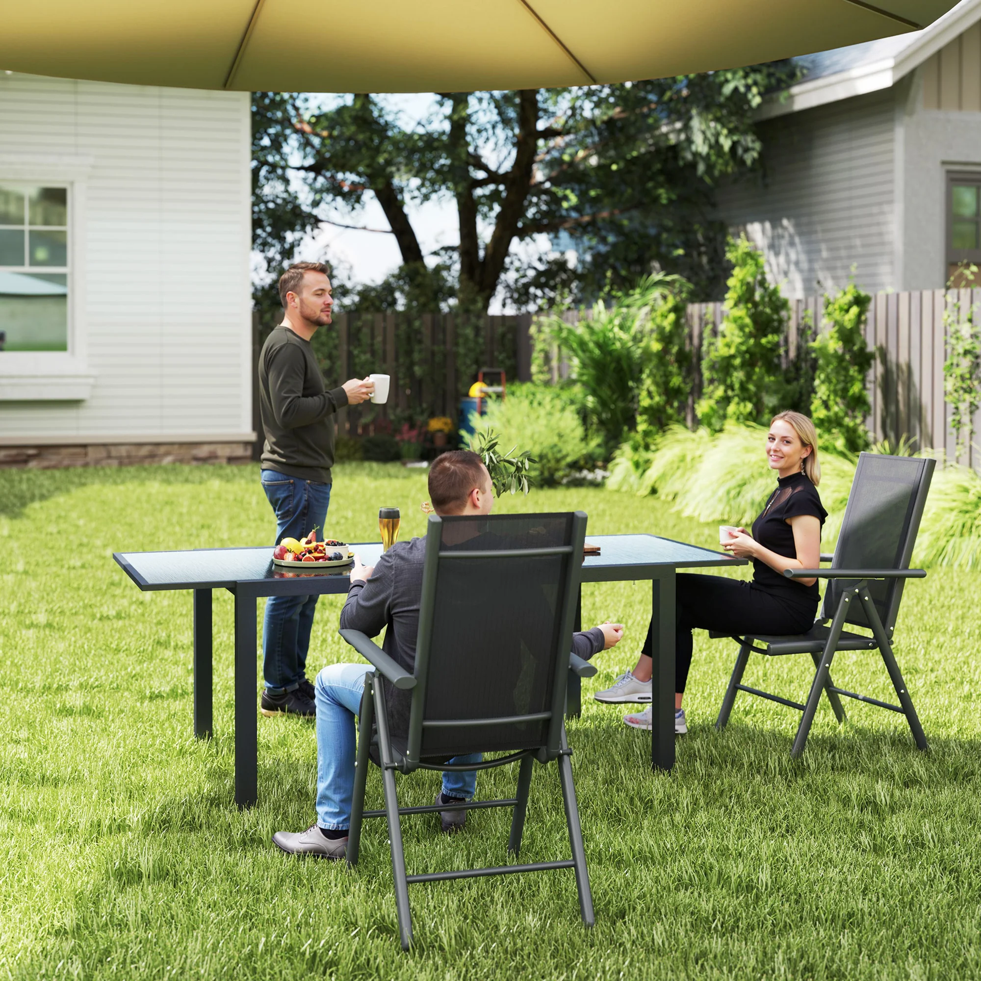 Set of 2 Aluminium Frame Folding Chair with Breathable Mesh Back and Seat, Dark Grey - Image 3