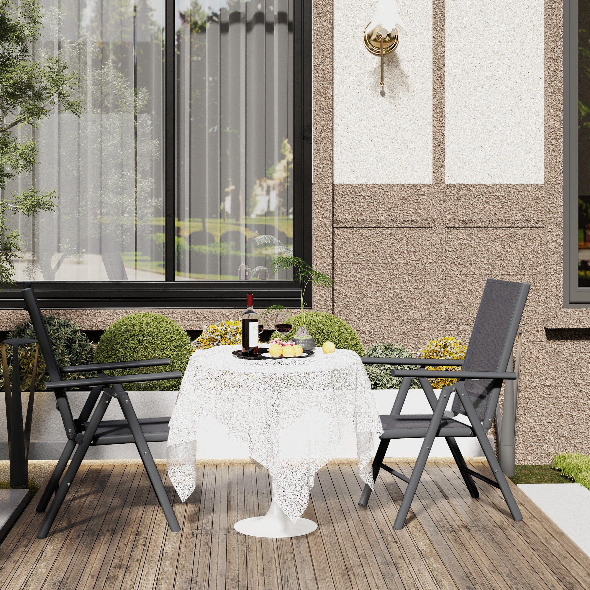 Set of 2 Aluminium Frame Folding Chair with Breathable Mesh Back and Seat, Dark Grey - Image 4
