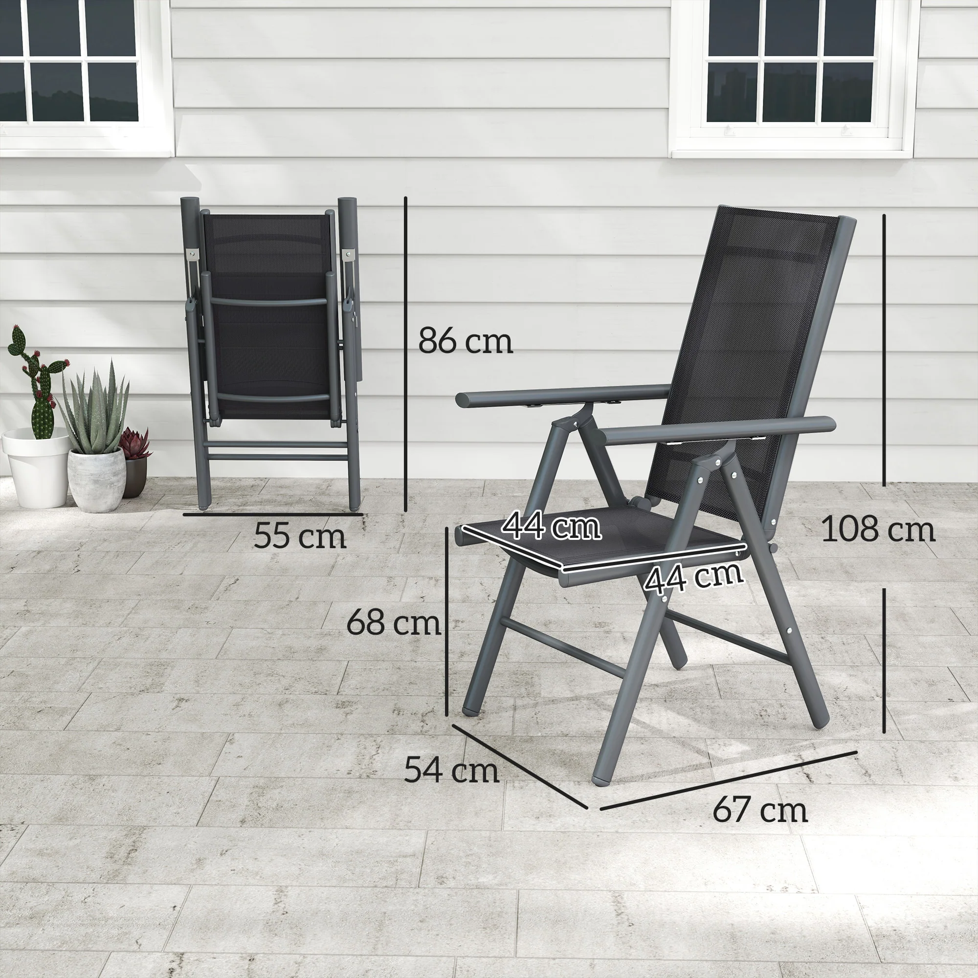 Set of 2 Aluminium Frame Folding Chair with Breathable Mesh Back and Seat, Dark Grey - Image 5