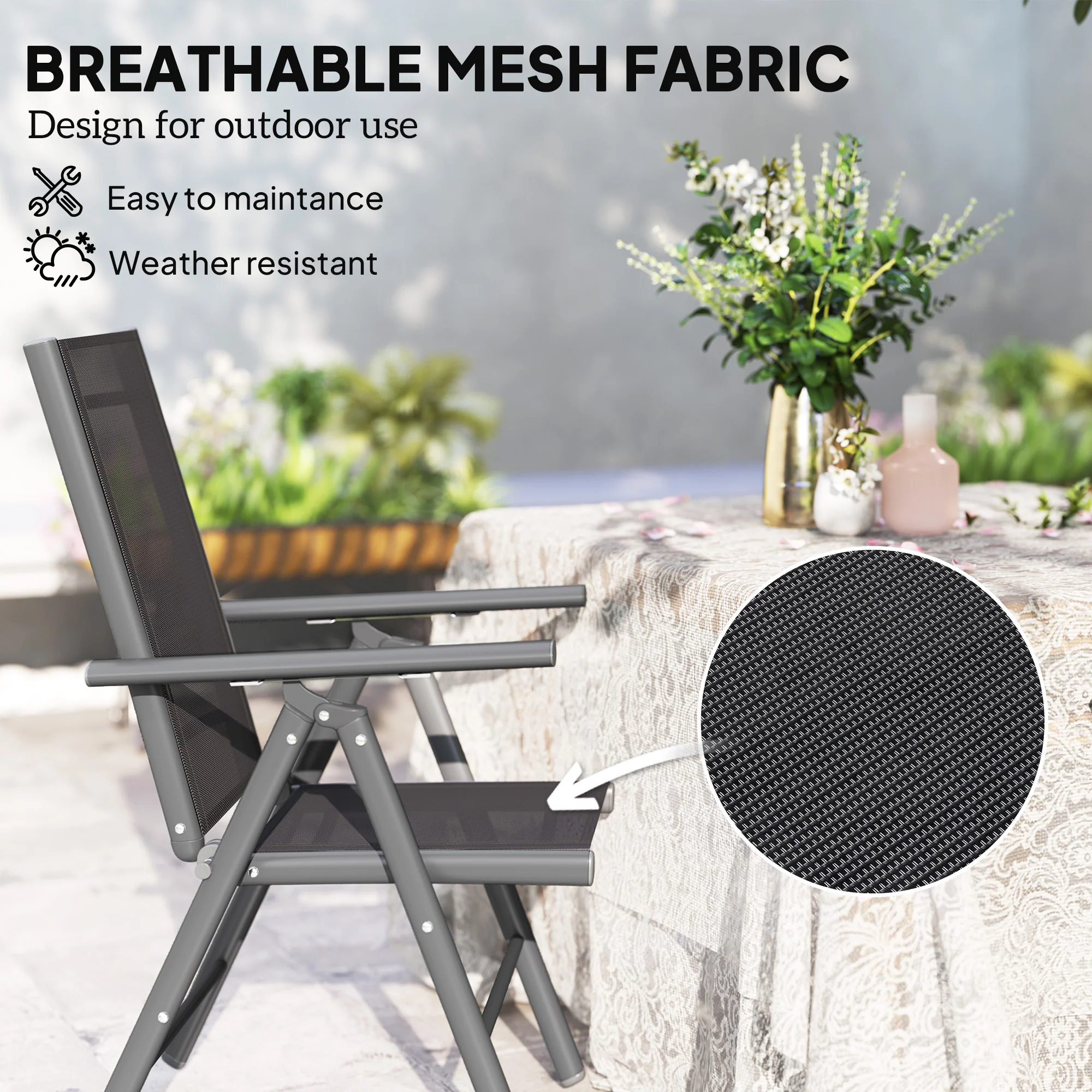 Set of 2 Aluminium Frame Folding Chair with Breathable Mesh Back and Seat, Dark Grey - Image 7