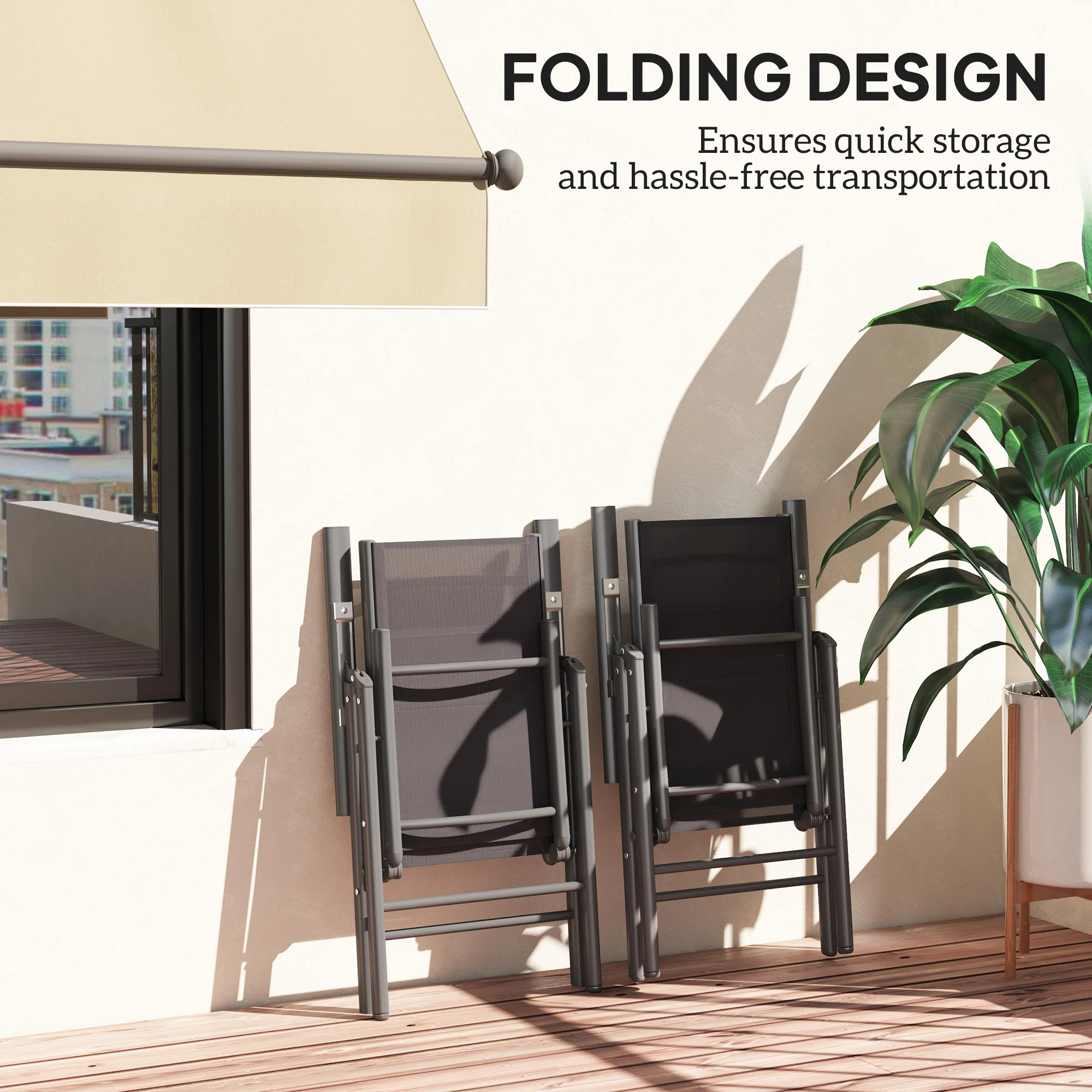 Set of 2 Aluminium Frame Folding Chair with Breathable Mesh Back and Seat, Dark Grey - Image 8