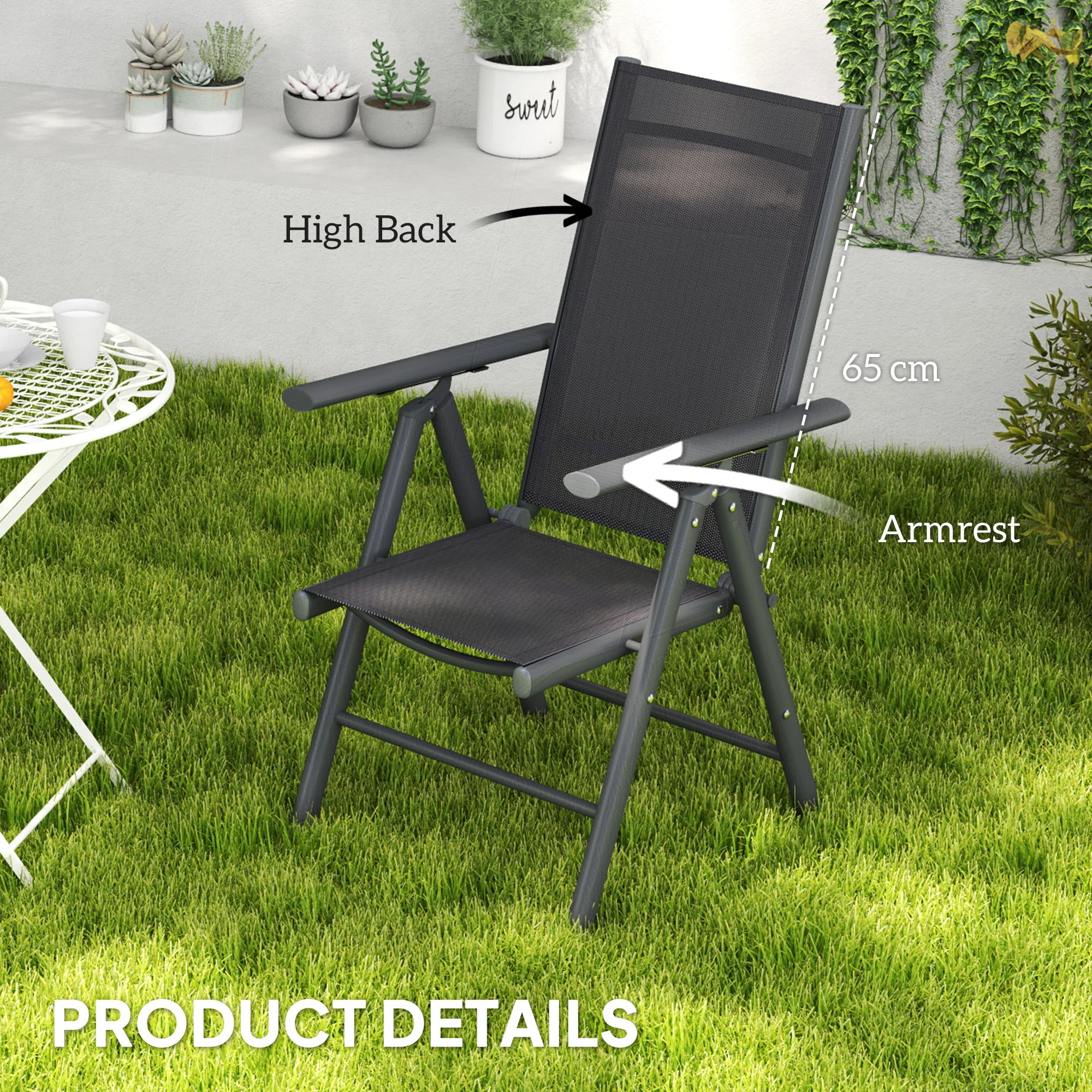 Set of 2 Aluminium Frame Folding Chair with Breathable Mesh Back and Seat, Dark Grey - Image 9