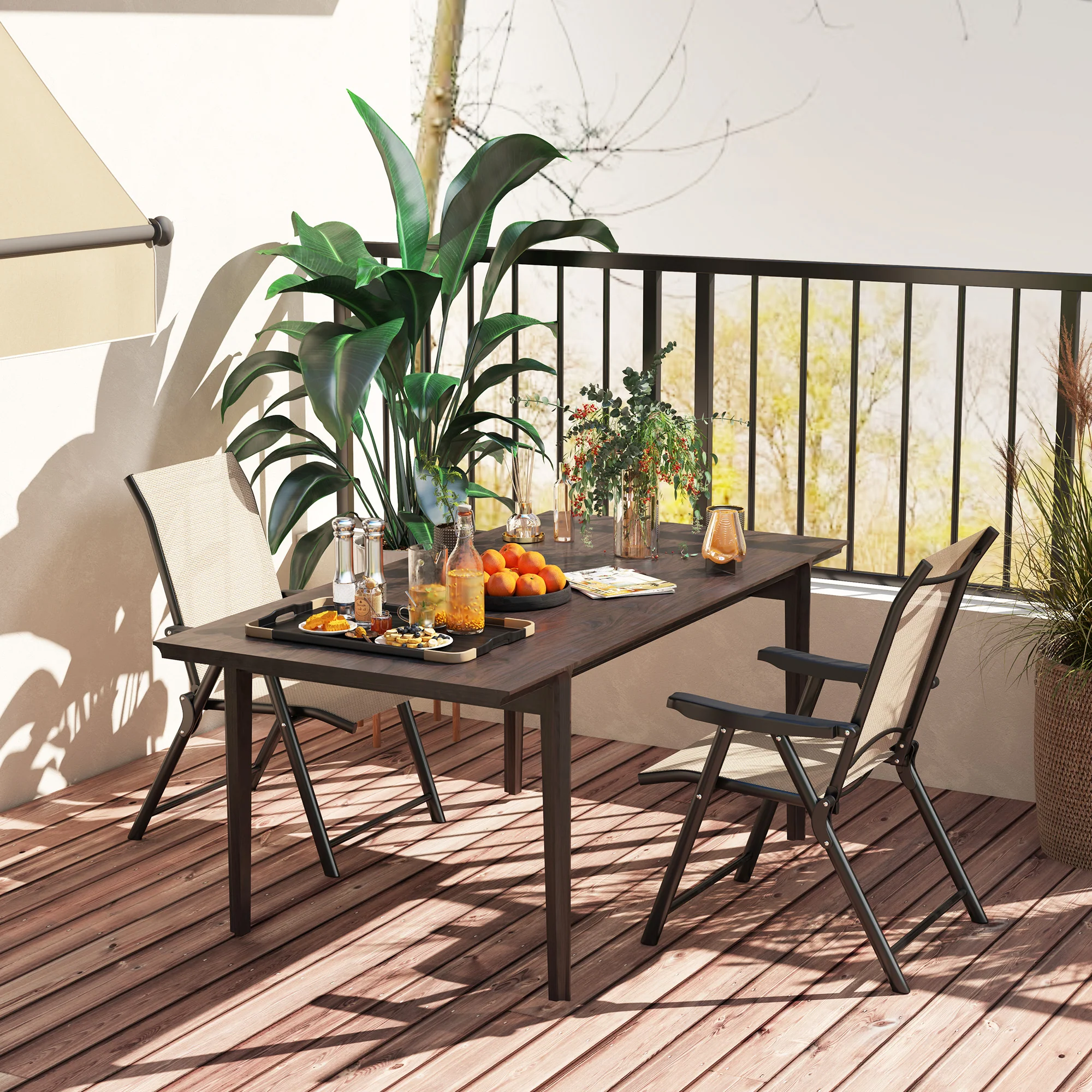 Set of 2 Folding Chair, Garden Chair Set with Breathable Mesh Back and Seat, Outdoor Camping Chairs with Armrests, Steel Frame for Deck Balcony, Brown - Image 10