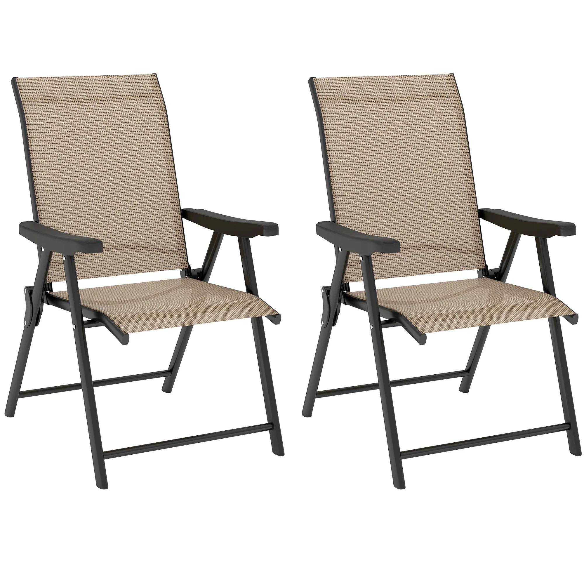 Set of 2 Folding Chair, Garden Chair Set with Breathable Mesh Back and Seat, Outdoor Camping Chairs with Armrests, Steel Frame for Deck Balcony, Brown - Image 12