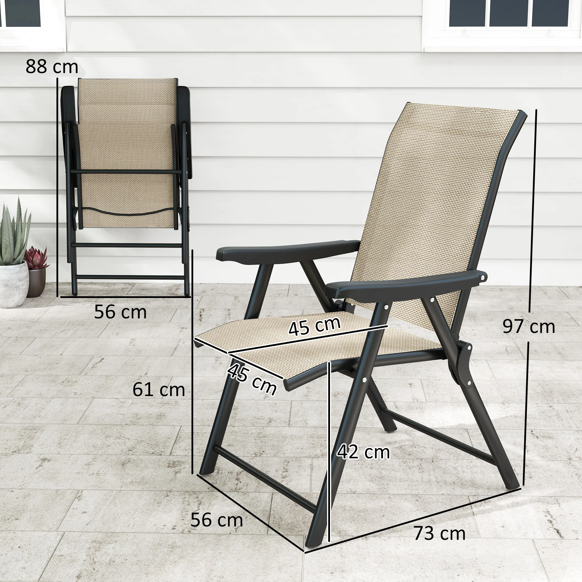 Set of 2 Folding Chair, Garden Chair Set with Breathable Mesh Back and Seat, Outdoor Camping Chairs with Armrests, Steel Frame for Deck Balcony, Brown - Image 5