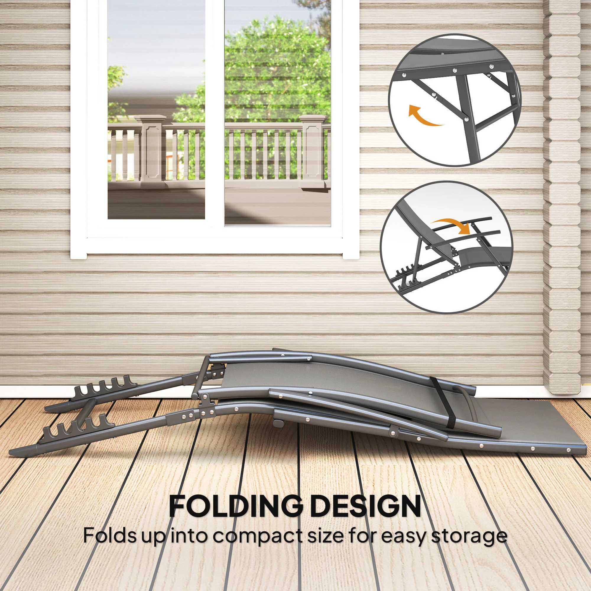 Set of 2 Chaise Folding Tanning Chair with Pillow, Outdoor Sun Lounger for Patio, Grey - Image 9