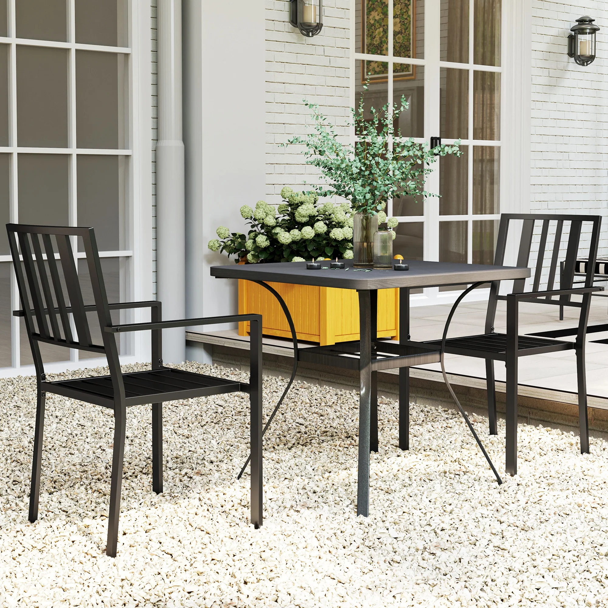 Set of 2 Garden Chairs, Stackable Outdoor Chairs with Metal Slatted Seat & Backrest, for Yard, Garden, Black - Image 11