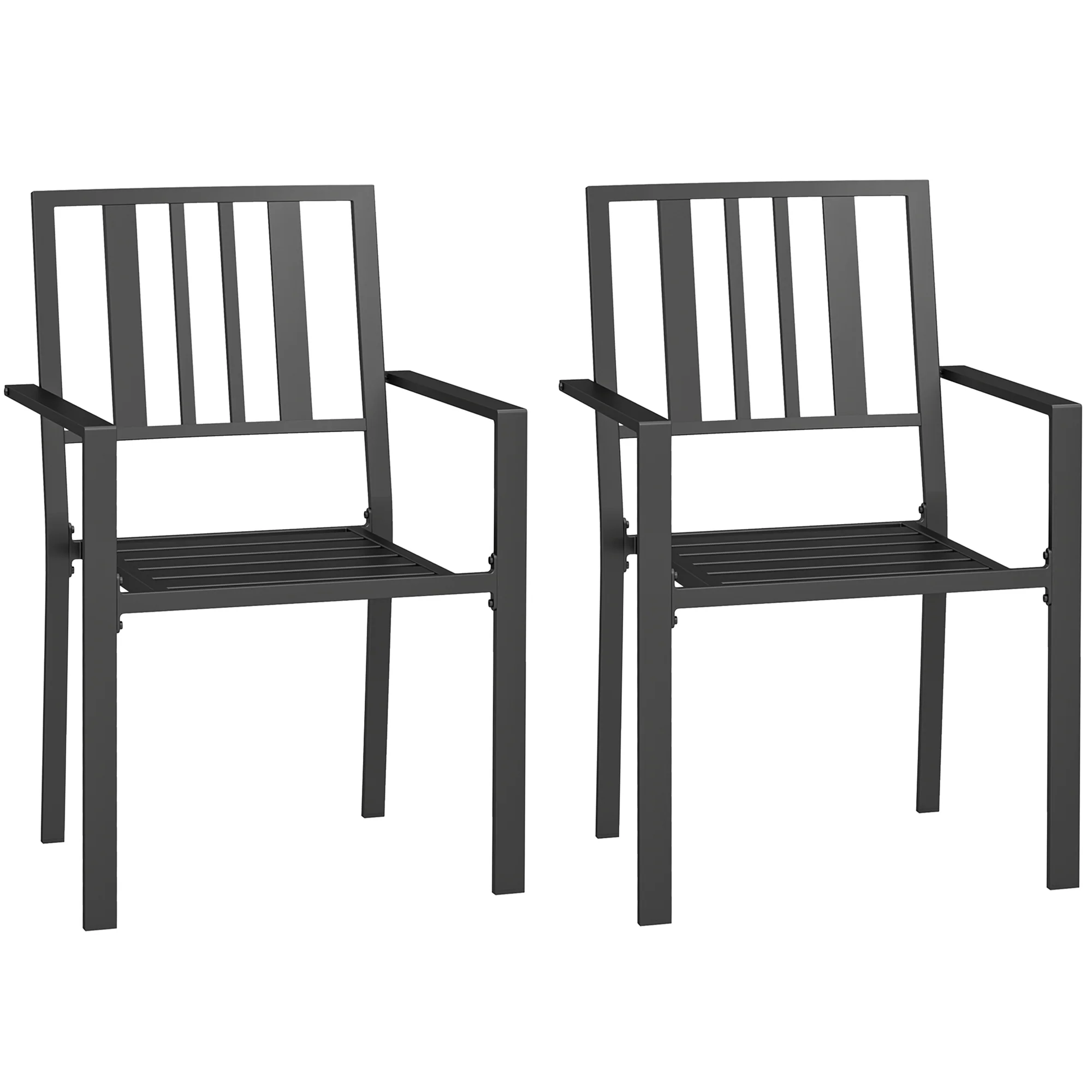 Set of 2 Garden Chairs, Stackable Outdoor Chairs with Metal Slatted Seat & Backrest, for Yard, Garden, Black - Image 12