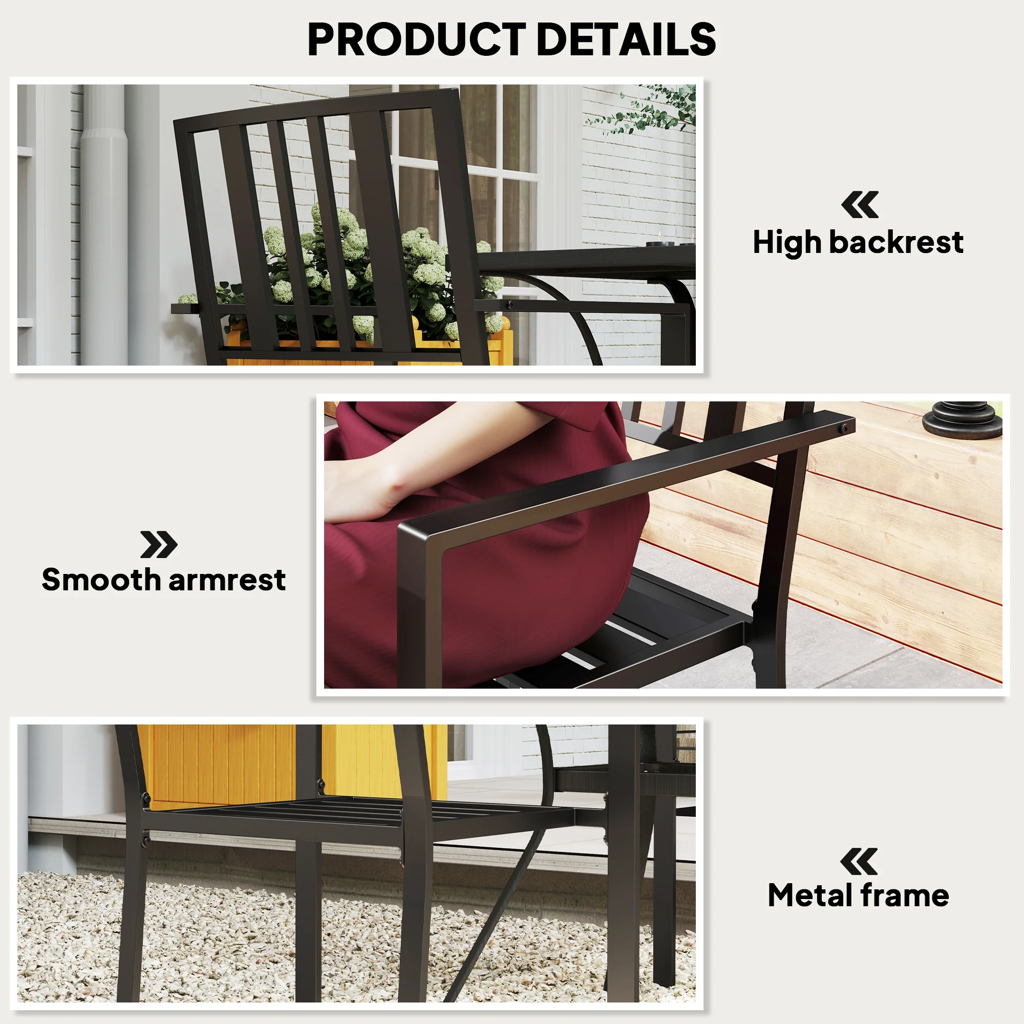 Set of 2 Garden Chairs, Stackable Outdoor Chairs with Metal Slatted Seat & Backrest, for Yard, Garden, Black - Image 8