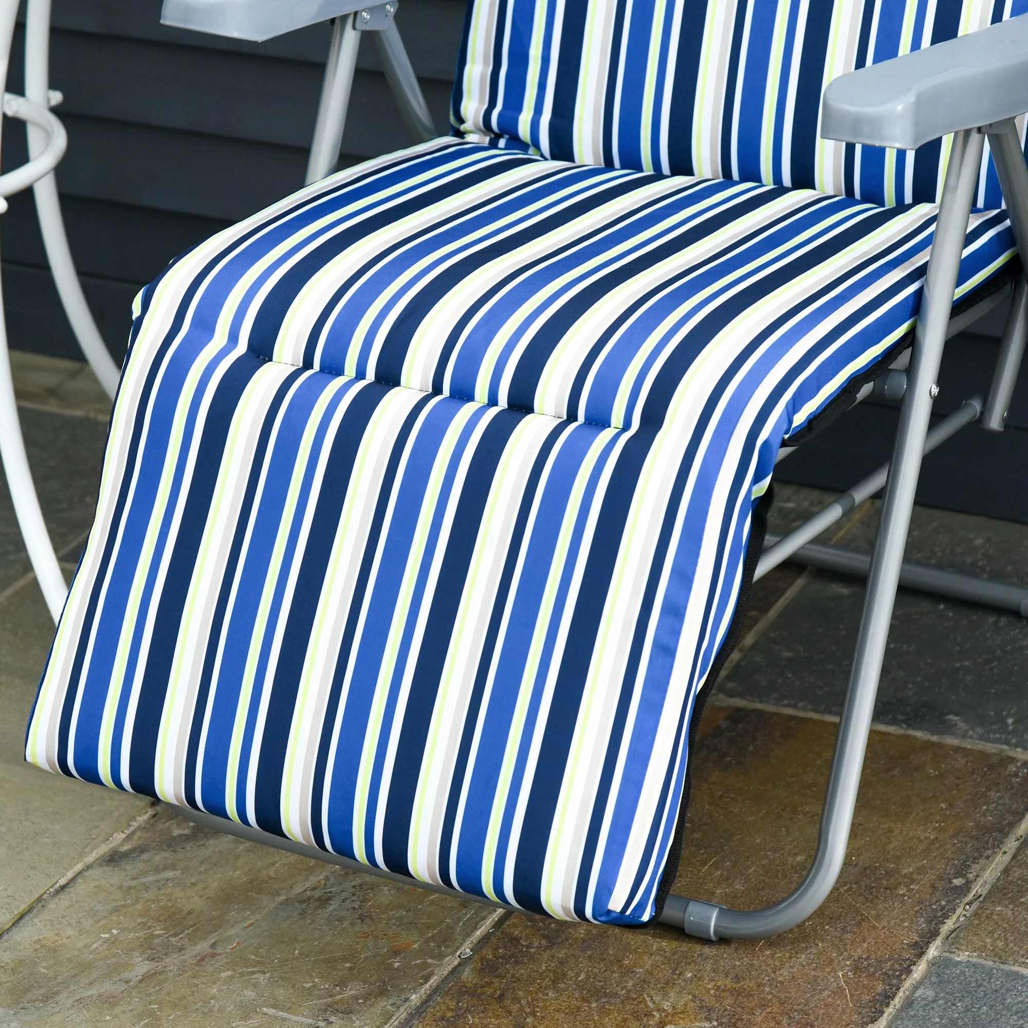 2PC Outdoor Reclining Chair, Foldable Adjustable Recliner w/ Cushioned Seat, Grey & Blue - Image 10