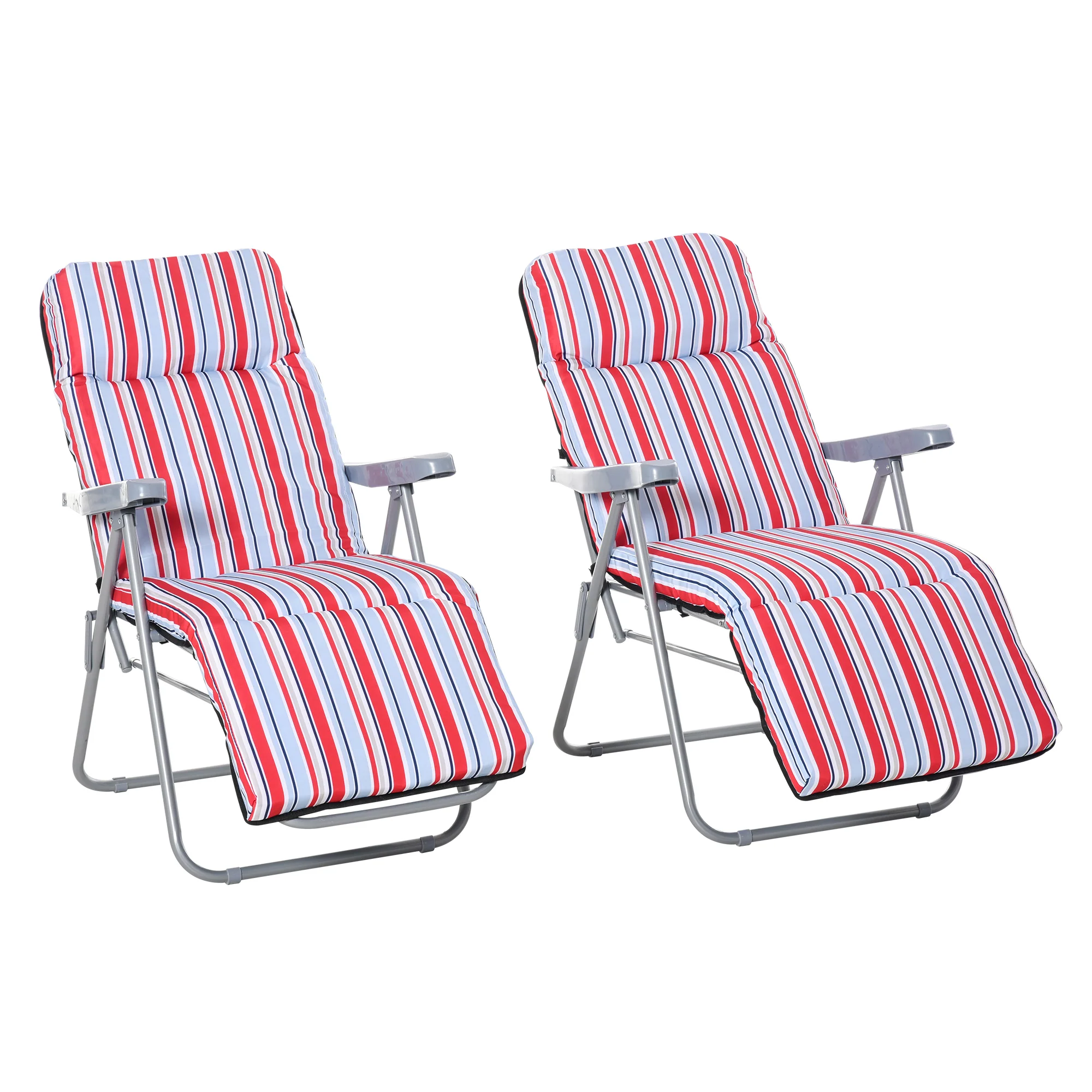 2PC Outdoor Reclining Chair, Foldable Adjustable Recliner w/ Cushioned Seat, Grey & Red - Image 12