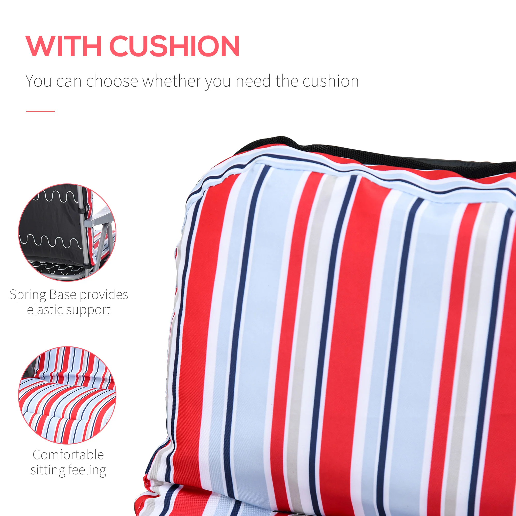 2PC Outdoor Reclining Chair, Foldable Adjustable Recliner w/ Cushioned Seat, Grey & Red - Image 7