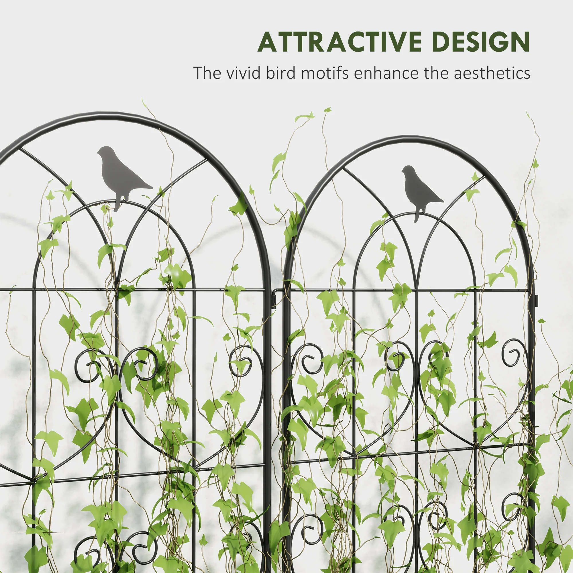 Set of 2 Metal Garden Trellis Panels, 180 x 50 cm, Bird Design - Image 7