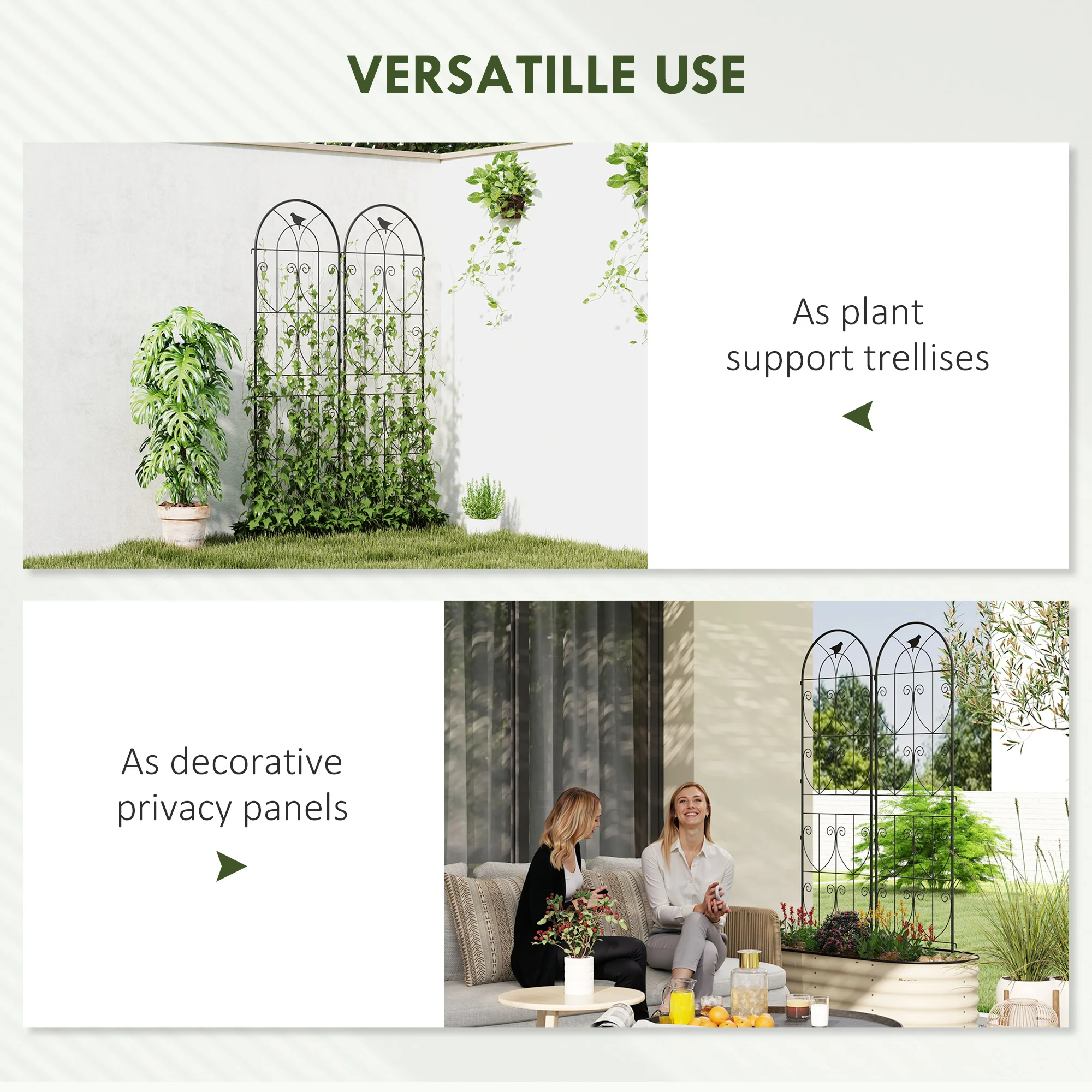 Set of 2 Metal Garden Trellis Panels, 180 x 50 cm, Bird Design - Image 8